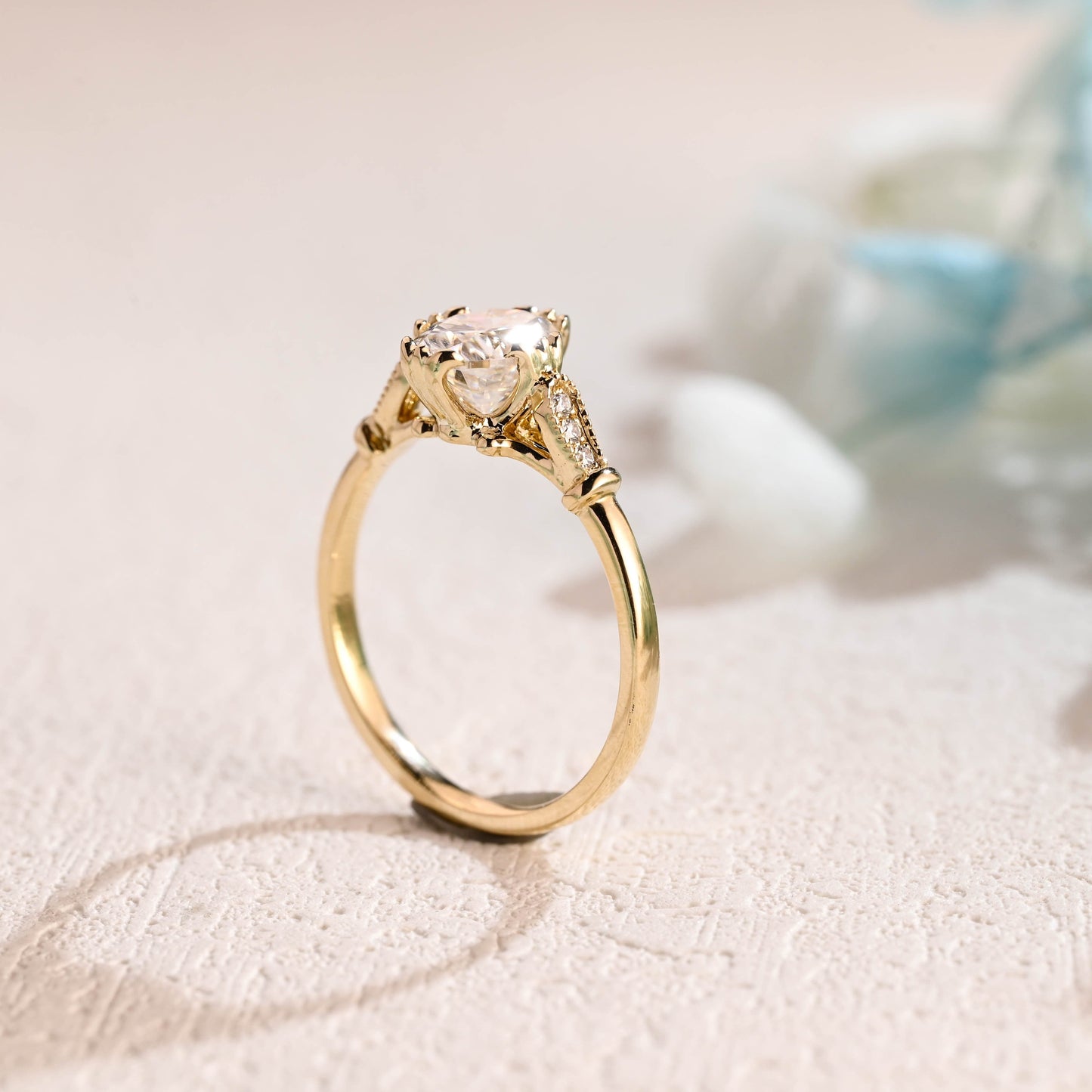 CausYou oval cut moissanite engagement ring Solid Gold Oval Cut Moissanite Engagement Ring, Vintage Promise Ring, Proposal Ring, Gift for Woman, Wife