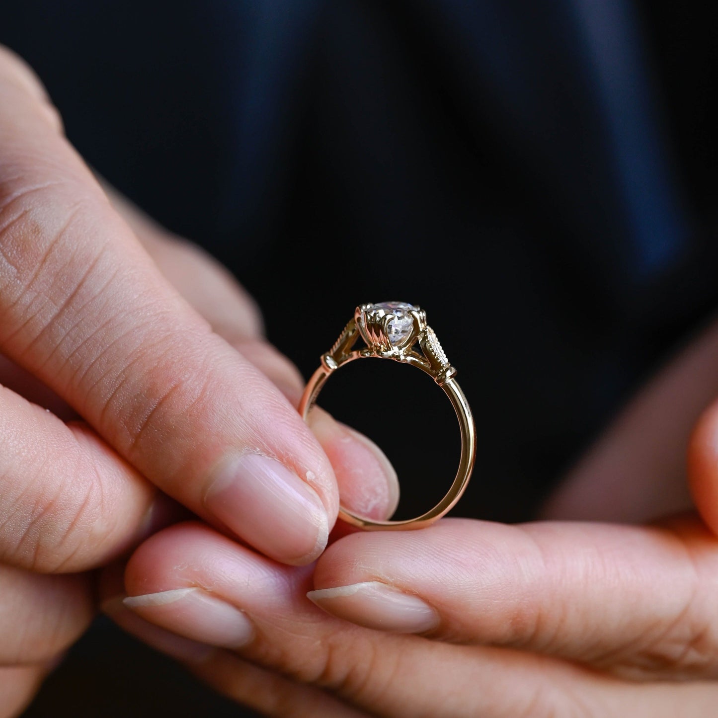 CausYou oval cut moissanite engagement ring Solid Gold Oval Cut Moissanite Engagement Ring, Vintage Promise Ring, Proposal Ring, Gift for Woman, Wife