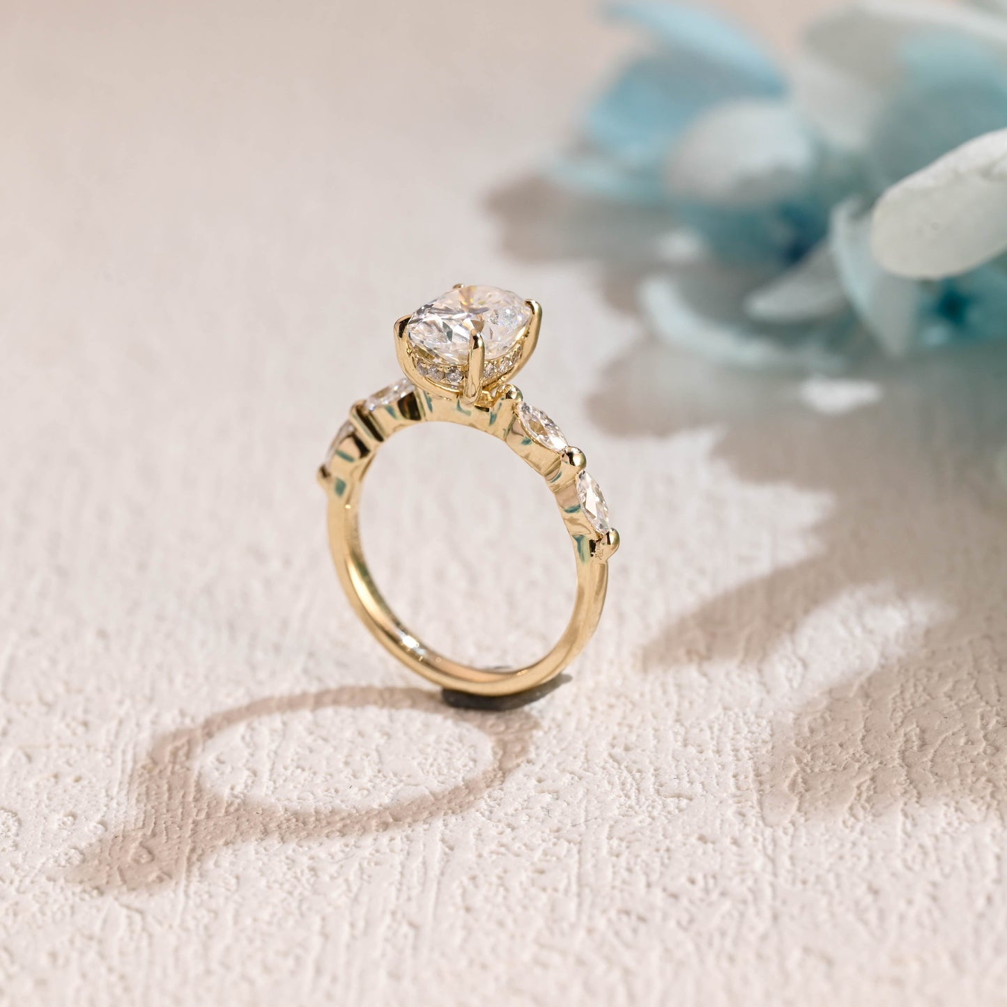 CausYou oval cut moissanite engagement ring Solid Gold Pave Marquise Oval Cut Moissanite Engagement Ring