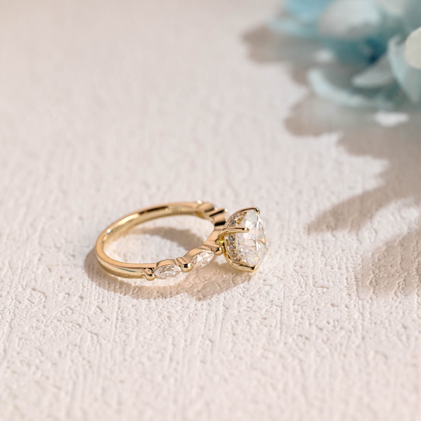 CausYou oval cut moissanite engagement ring Solid Gold Pave Marquise Oval Cut Moissanite Engagement Ring