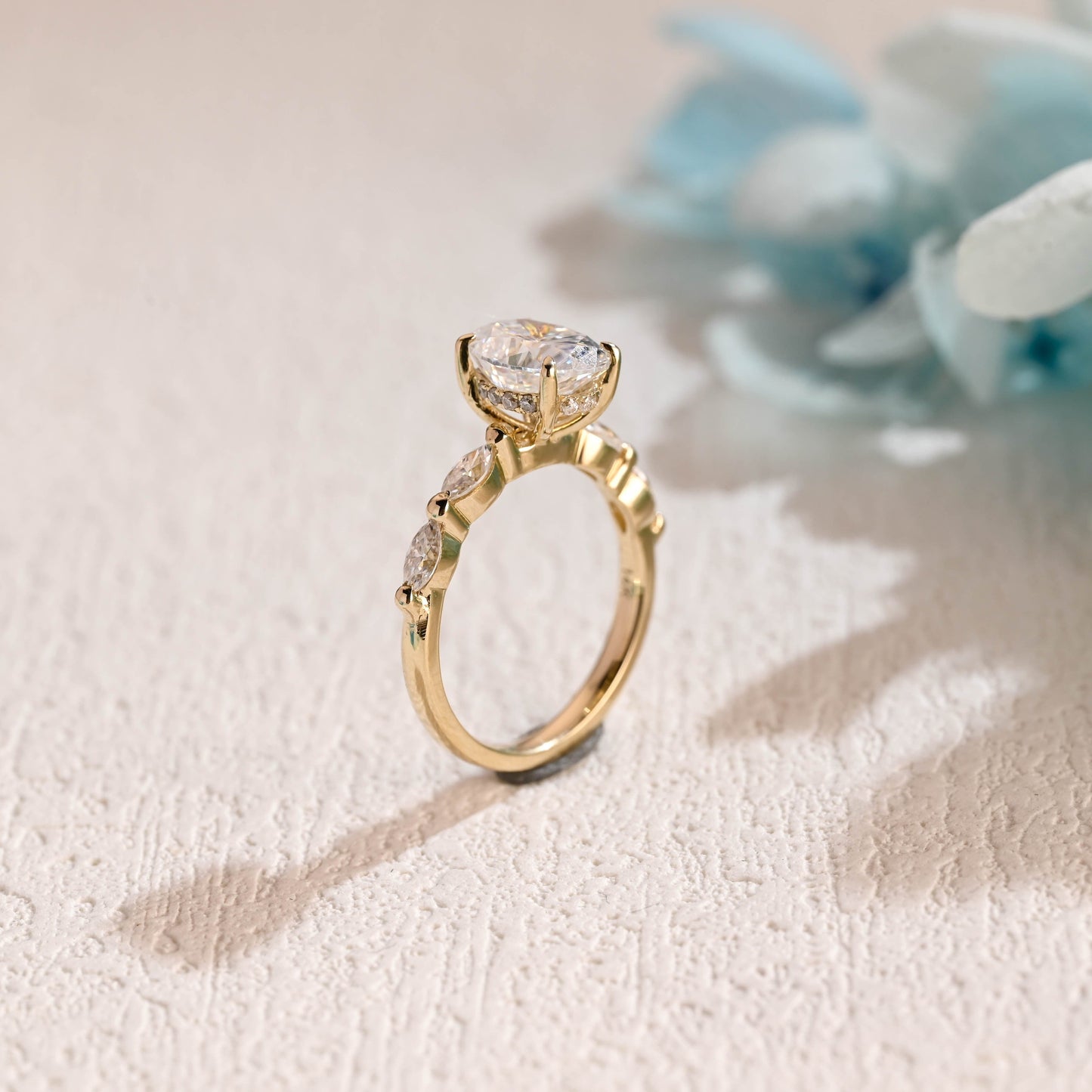 CausYou oval cut moissanite engagement ring Solid Gold Pave Marquise Oval Cut Moissanite Engagement Ring