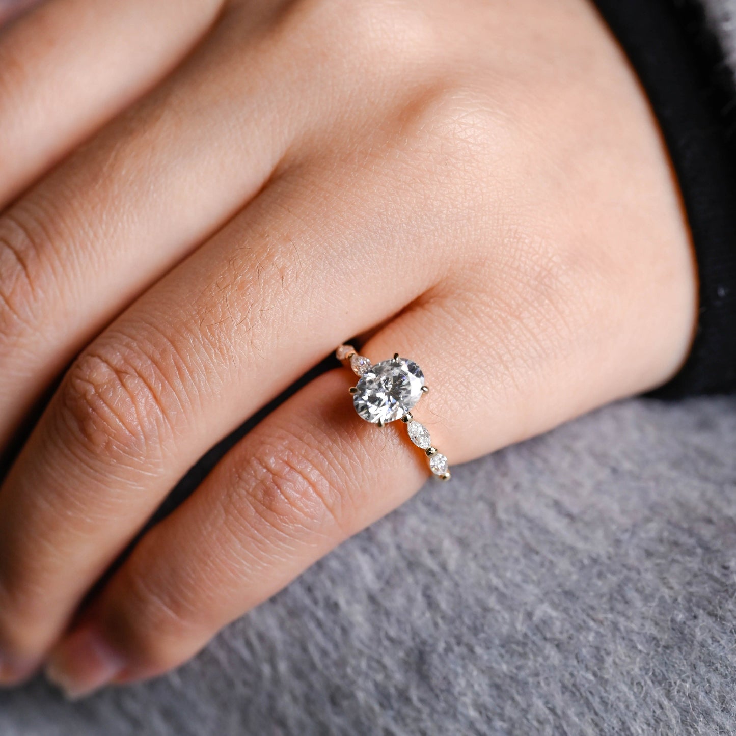CausYou oval cut moissanite engagement ring Solid Gold Pave Marquise Oval Cut Moissanite Engagement Ring