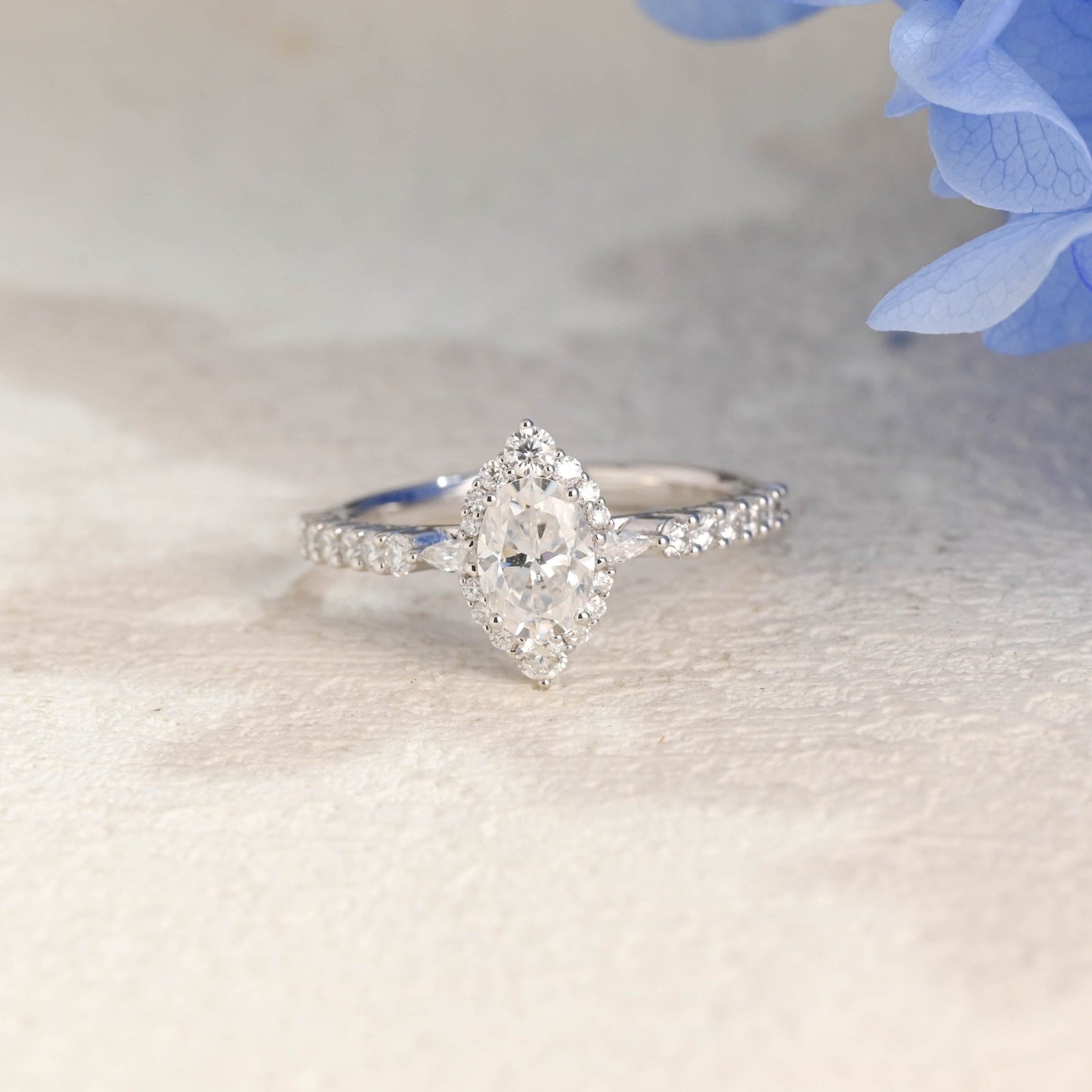 CausYou oval cut moissanite engagement ring Solid Gold Pave Oval Cut Moissanite Engagement Ring