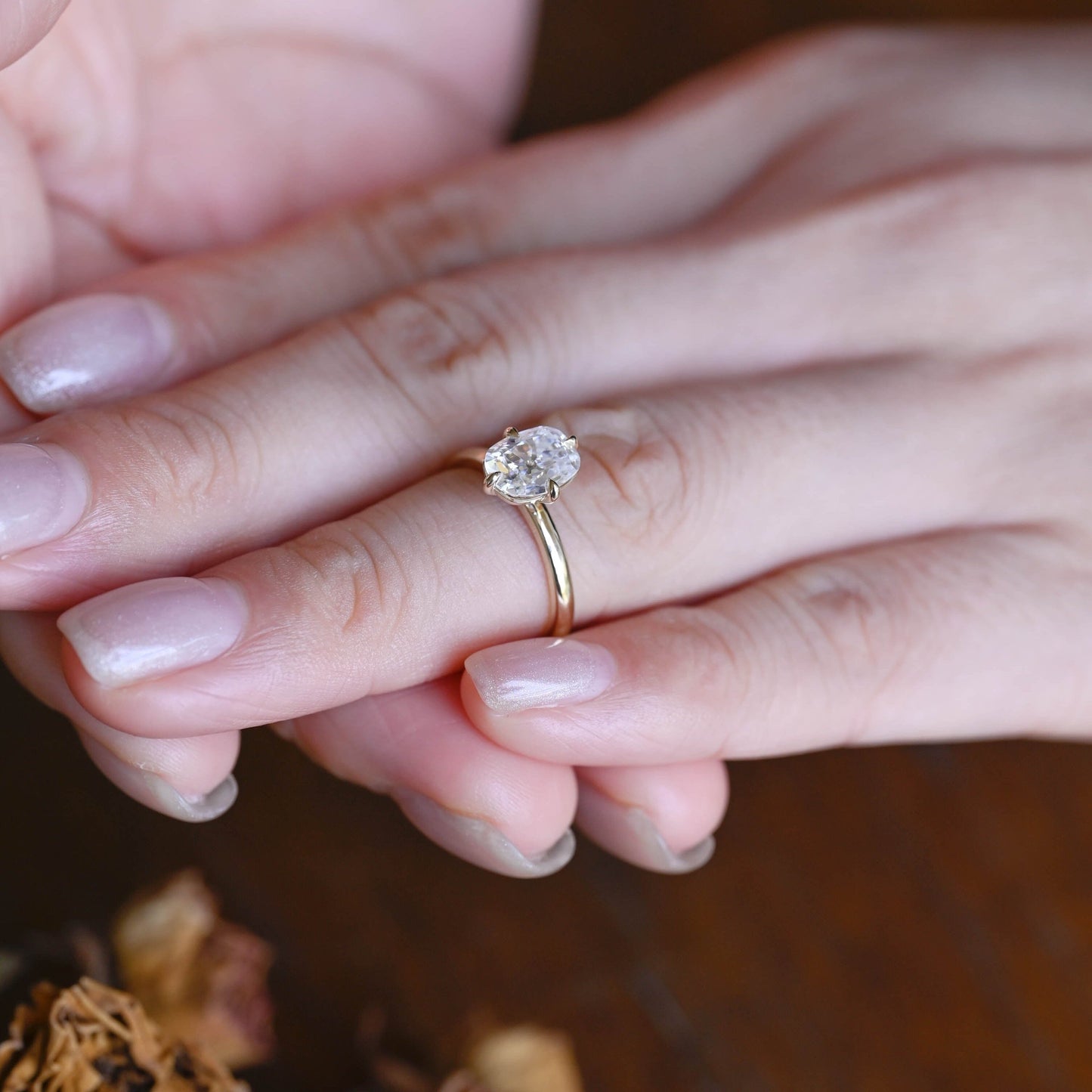 CausYou oval cut moissanite engagement ring Solid Gold Solitaire Bypass Oval Cut Moissanite Engagement Ring