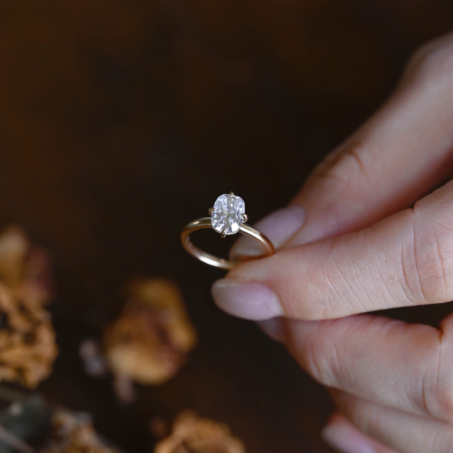 CausYou oval cut moissanite engagement ring Solid Gold Solitaire Bypass Oval Cut Moissanite Engagement Ring