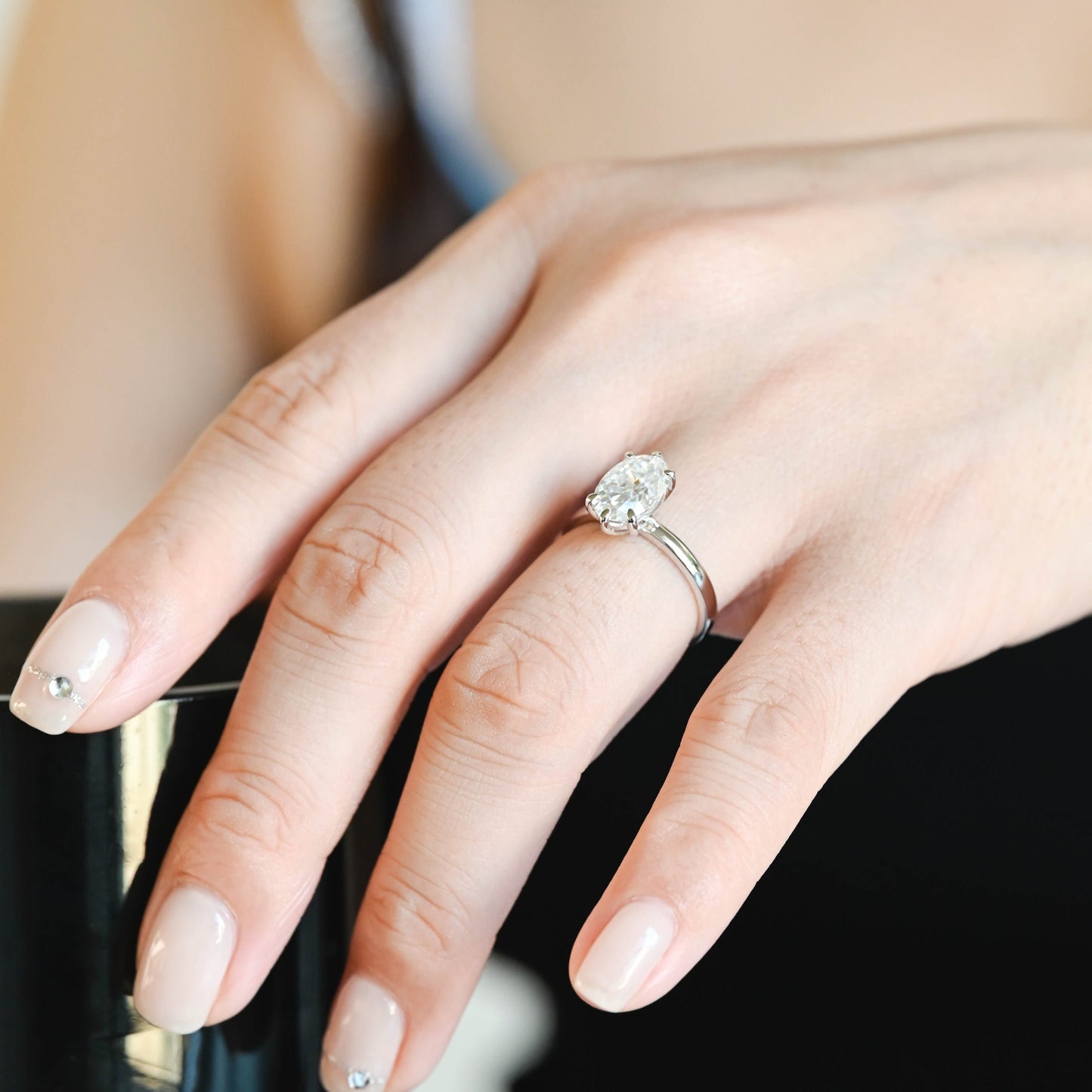 CausYou oval cut moissanite engagement ring Solid Gold Solitaire Oval Cut Moissanite Engagement Ring