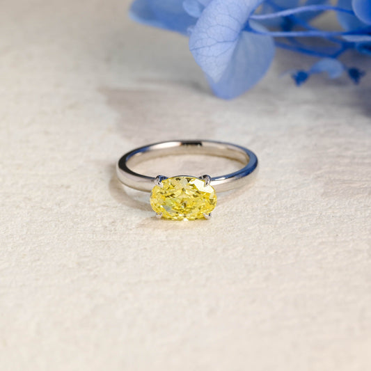 CausYou oval cut moissanite engagement ring Solid Gold Solitaire Oval Cut Yellow Sapphire Engagement Ring