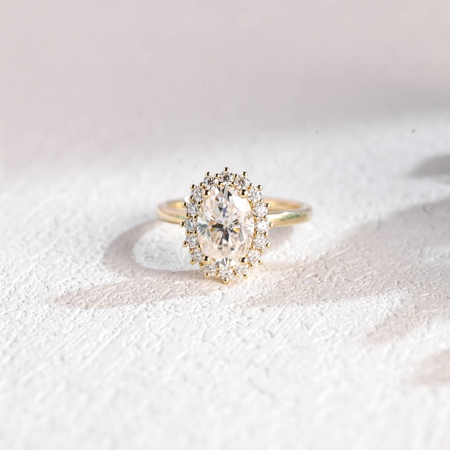 CausYou oval cut moissanite engagement ring Solid Gold Starburst Halo Oval Cut Moissanite Engagement Ring, Vintage Promise Ring, Proposal Ring, Gift for Woman, Wife
