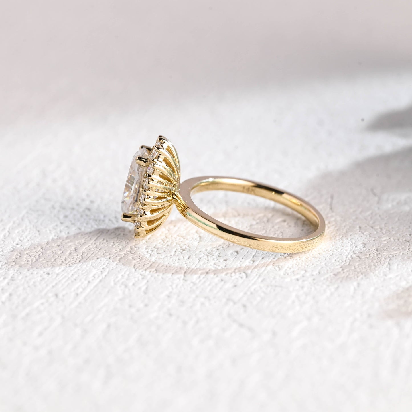 CausYou oval cut moissanite engagement ring Solid Gold Starburst Halo Oval Cut Moissanite Engagement Ring, Vintage Promise Ring, Proposal Ring, Gift for Woman, Wife