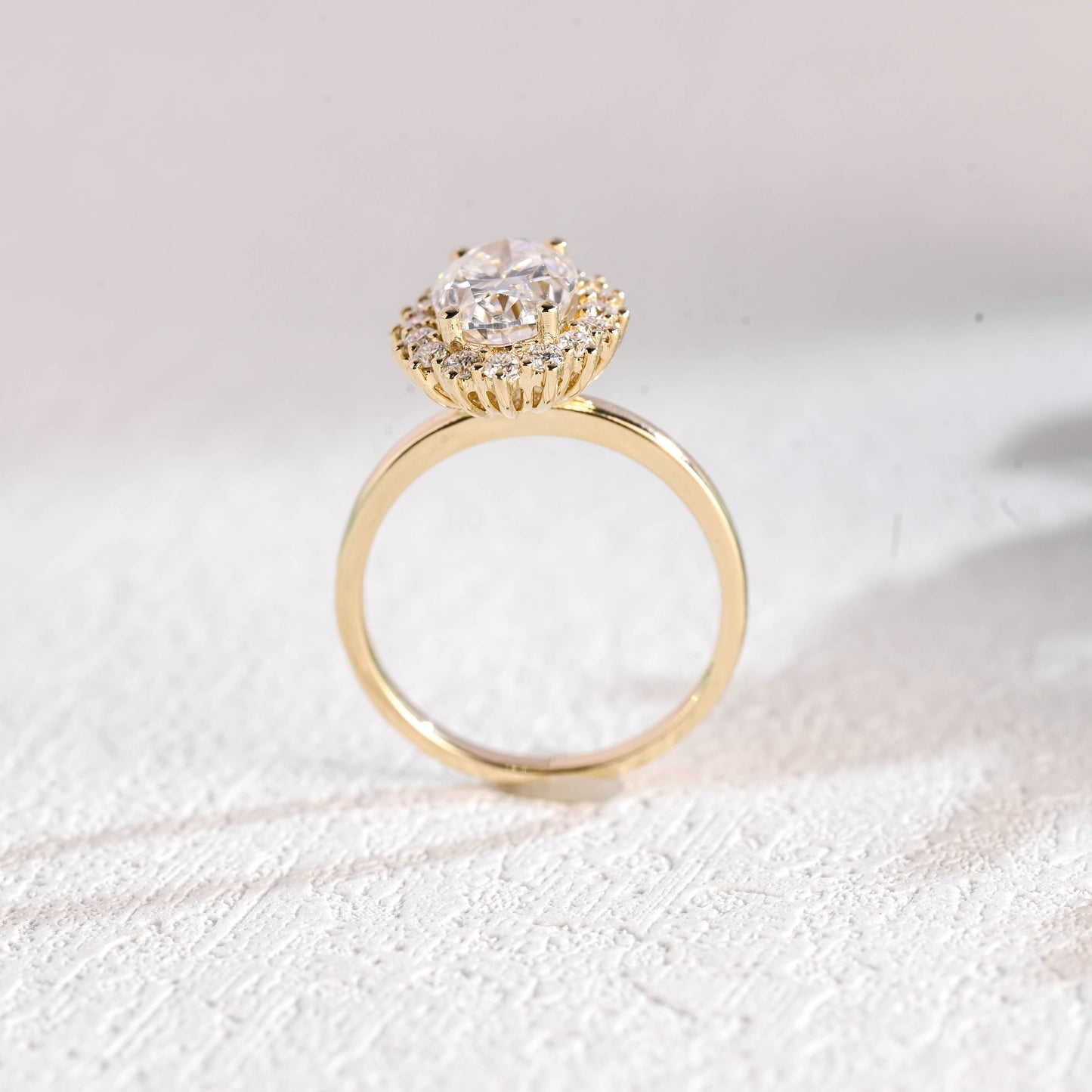 CausYou oval cut moissanite engagement ring Solid Gold Starburst Halo Oval Cut Moissanite Engagement Ring, Vintage Promise Ring, Proposal Ring, Gift for Woman, Wife