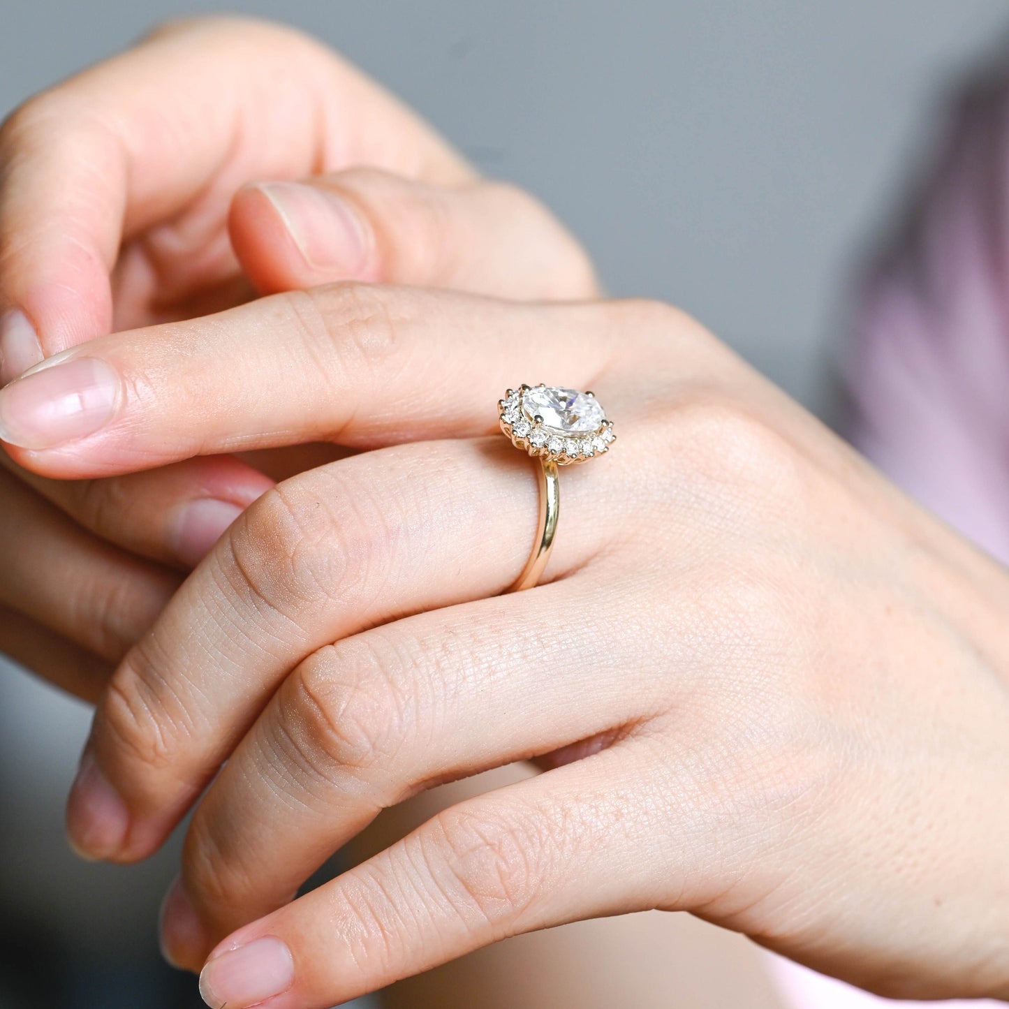 CausYou oval cut moissanite engagement ring Solid Gold Starburst Halo Oval Cut Moissanite Engagement Ring, Vintage Promise Ring, Proposal Ring, Gift for Woman, Wife