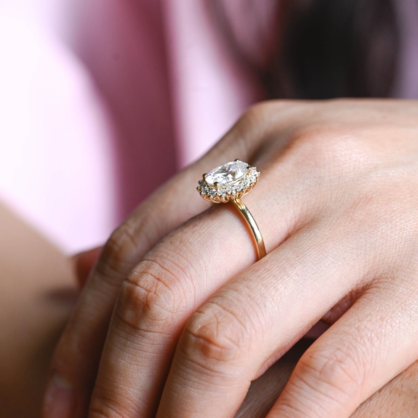CausYou oval cut moissanite engagement ring Solid Gold Starburst Halo Oval Cut Moissanite Engagement Ring, Vintage Promise Ring, Proposal Ring, Gift for Woman, Wife