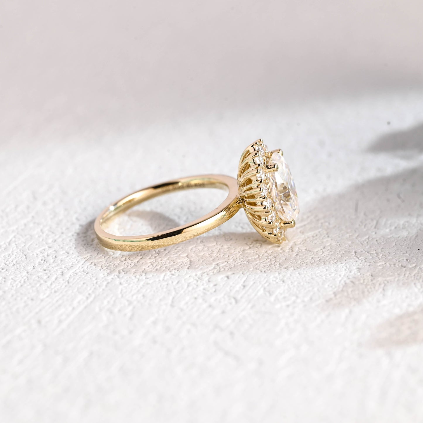 CausYou oval cut moissanite engagement ring Solid Gold Starburst Halo Oval Cut Moissanite Engagement Ring, Vintage Promise Ring, Proposal Ring, Gift for Woman, Wife