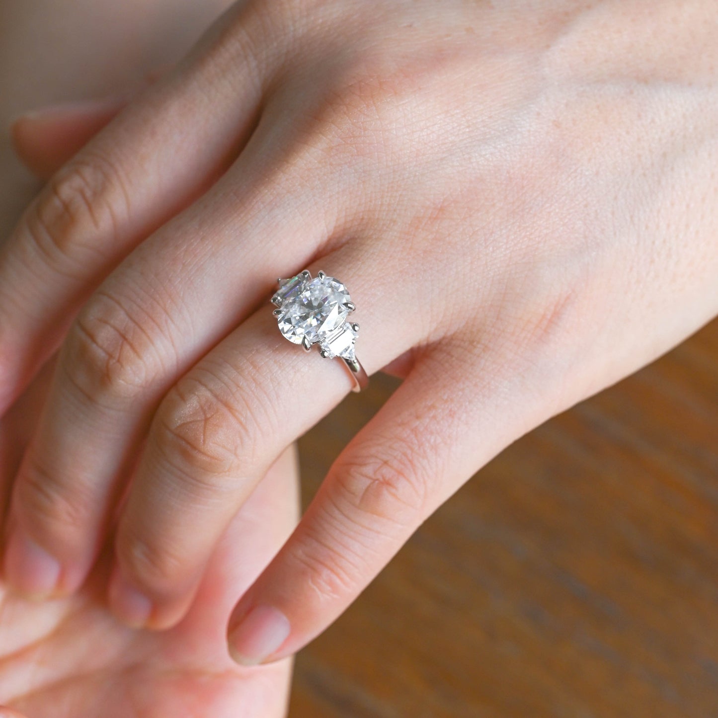 CausYou oval cut moissanite engagement ring Solid Gold Three Stone Oval Cut Moissanite Engagement Ring