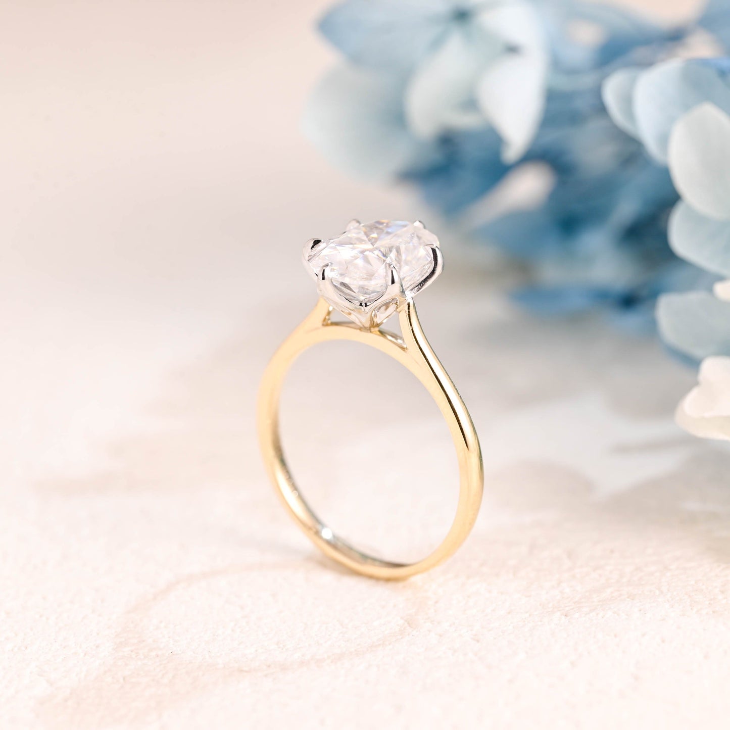 CausYou oval cut moissanite engagement ring Solid Gold Two Tone Oval Cut Moissanite Engagement Ring, Solitaire Ring