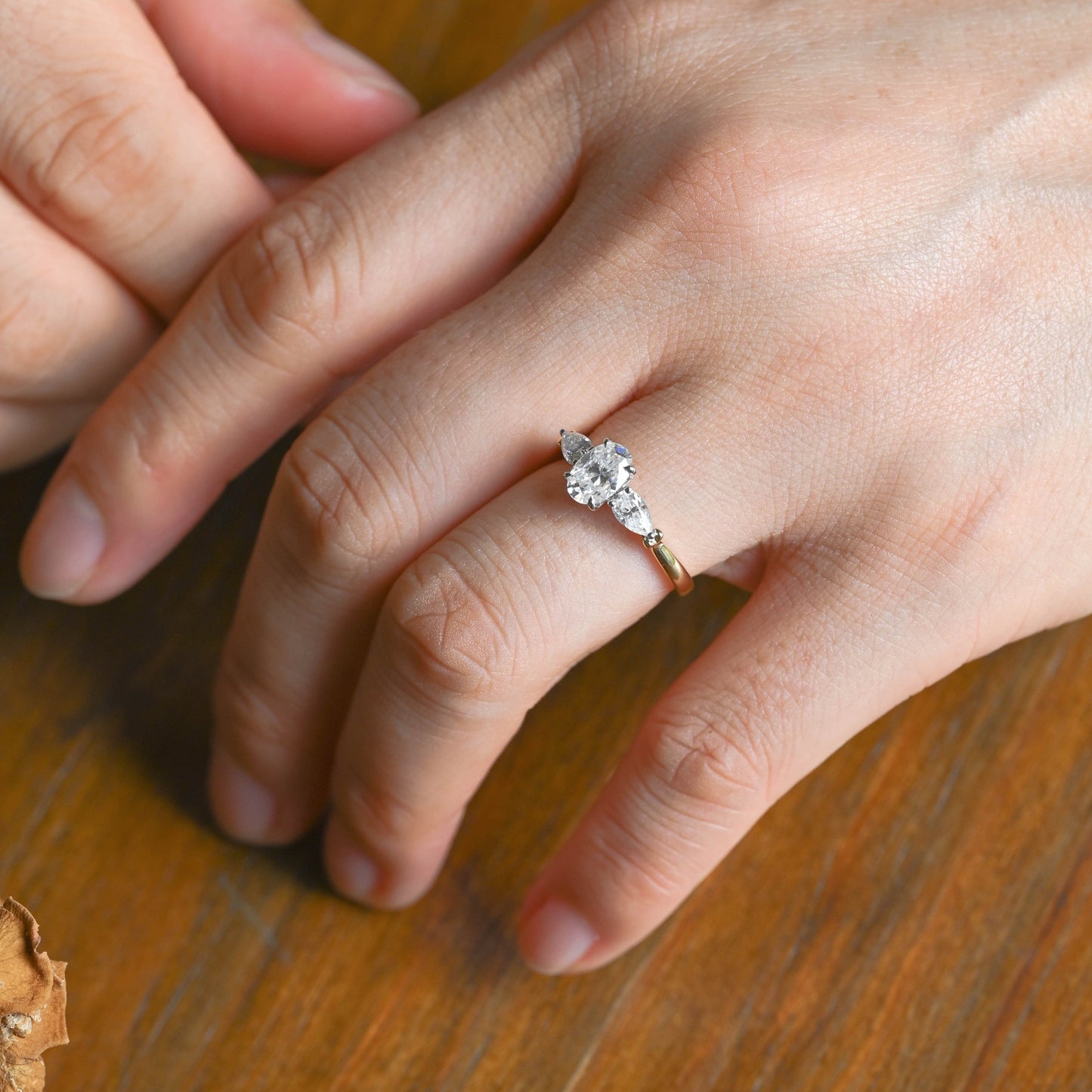 CausYou oval cut moissanite engagement ring Solid Gold Two Tone Three Stone Oval Cut Moissanite Engagement Ring