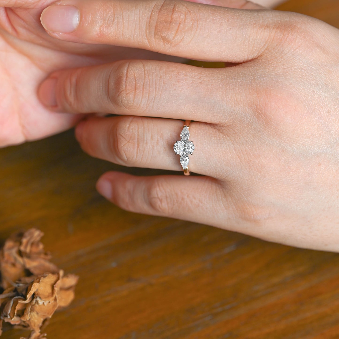 CausYou oval cut moissanite engagement ring Solid Gold Two Tone Three Stone Oval Cut Moissanite Engagement Ring