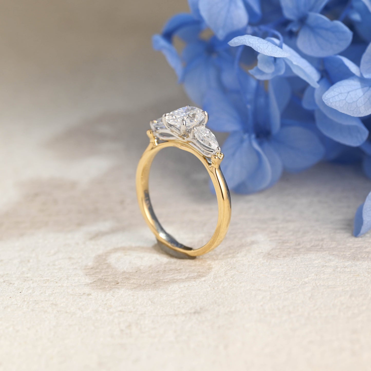 CausYou oval cut moissanite engagement ring Solid Gold Two Tone Three Stone Oval Cut Moissanite Engagement Ring