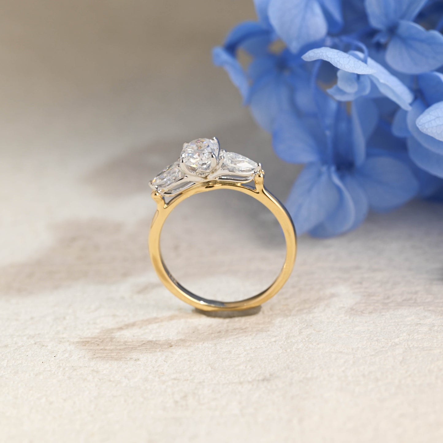 CausYou oval cut moissanite engagement ring Solid Gold Two Tone Three Stone Oval Cut Moissanite Engagement Ring