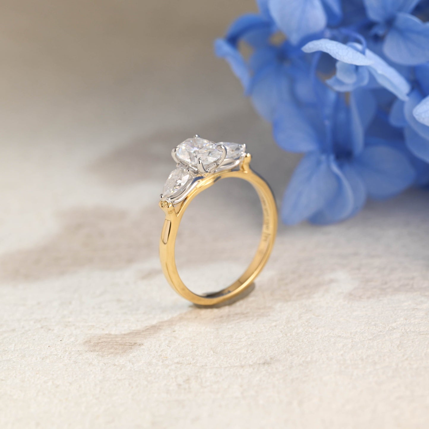CausYou oval cut moissanite engagement ring Solid Gold Two Tone Three Stone Oval Cut Moissanite Engagement Ring