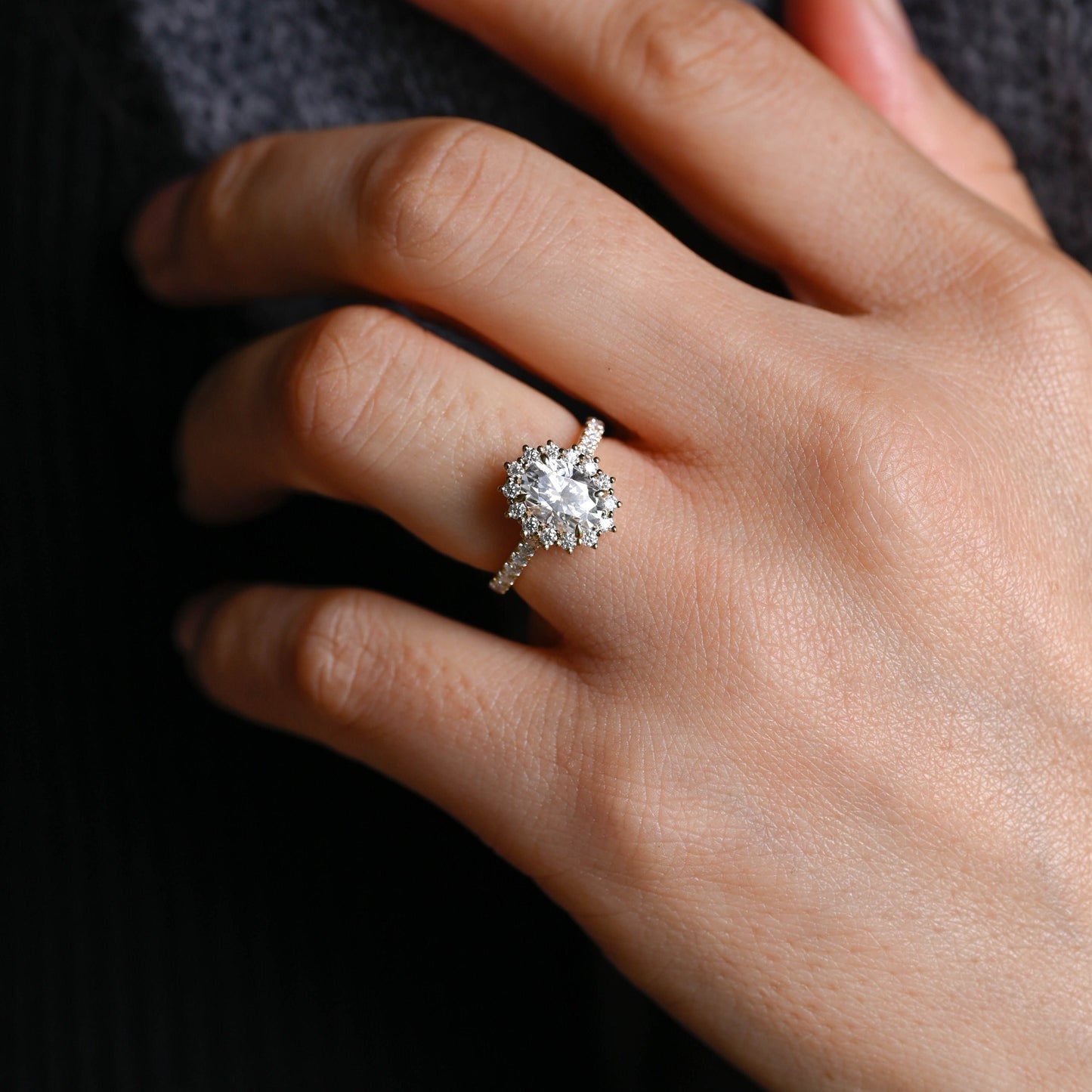 CausYou oval cut moissanite engagement ring Starburst Halo Oval Cut Moissanite Engagement Ring, Promise Ring, Proposal Ring, Gift for Woman, Wife