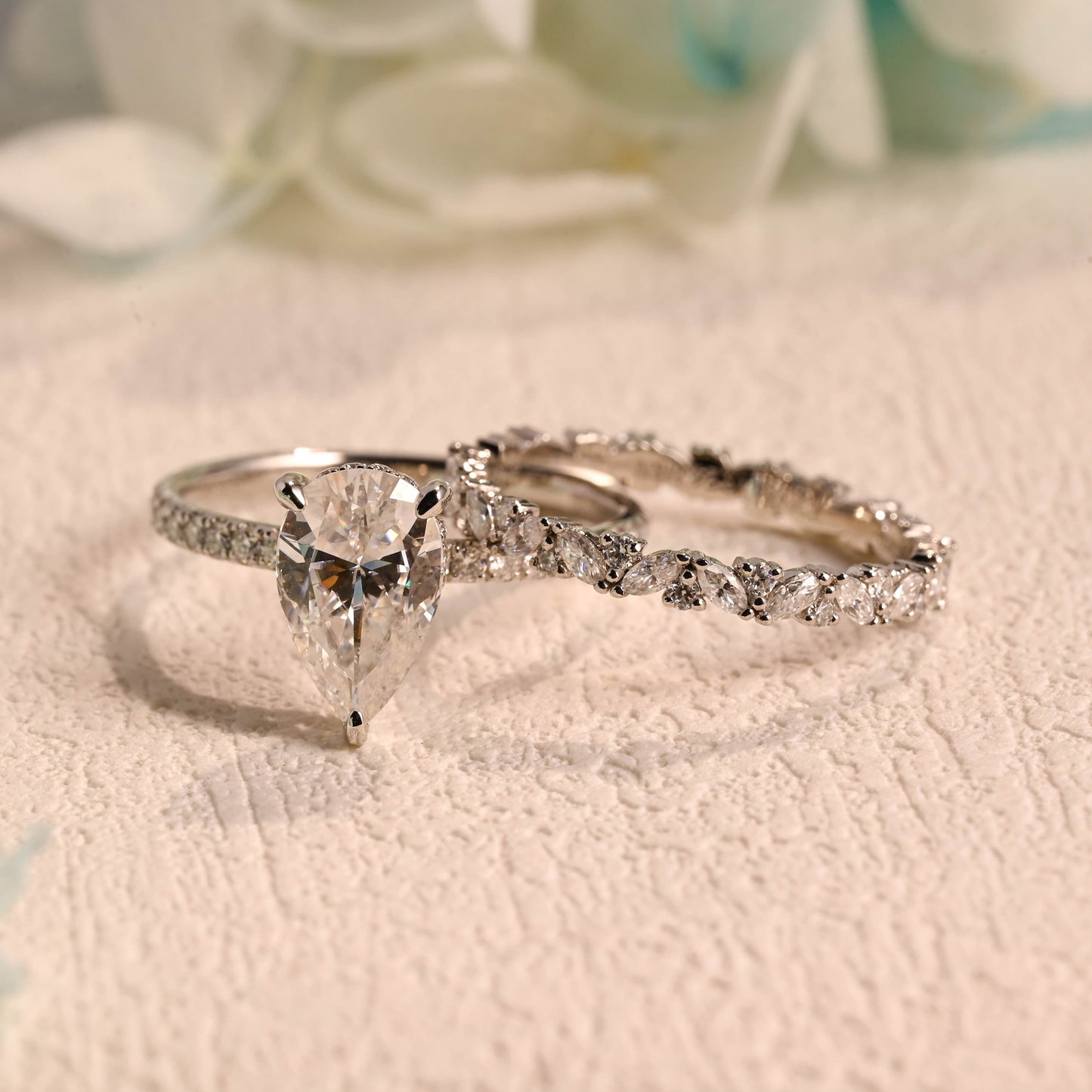 CausYou pear cut bridal set CausYou Solid Gold Prear Cut Moissanite Engagement Ring and Wedding Ring Set, Classic Bridal Ring Set, Gift for Woman, Wife