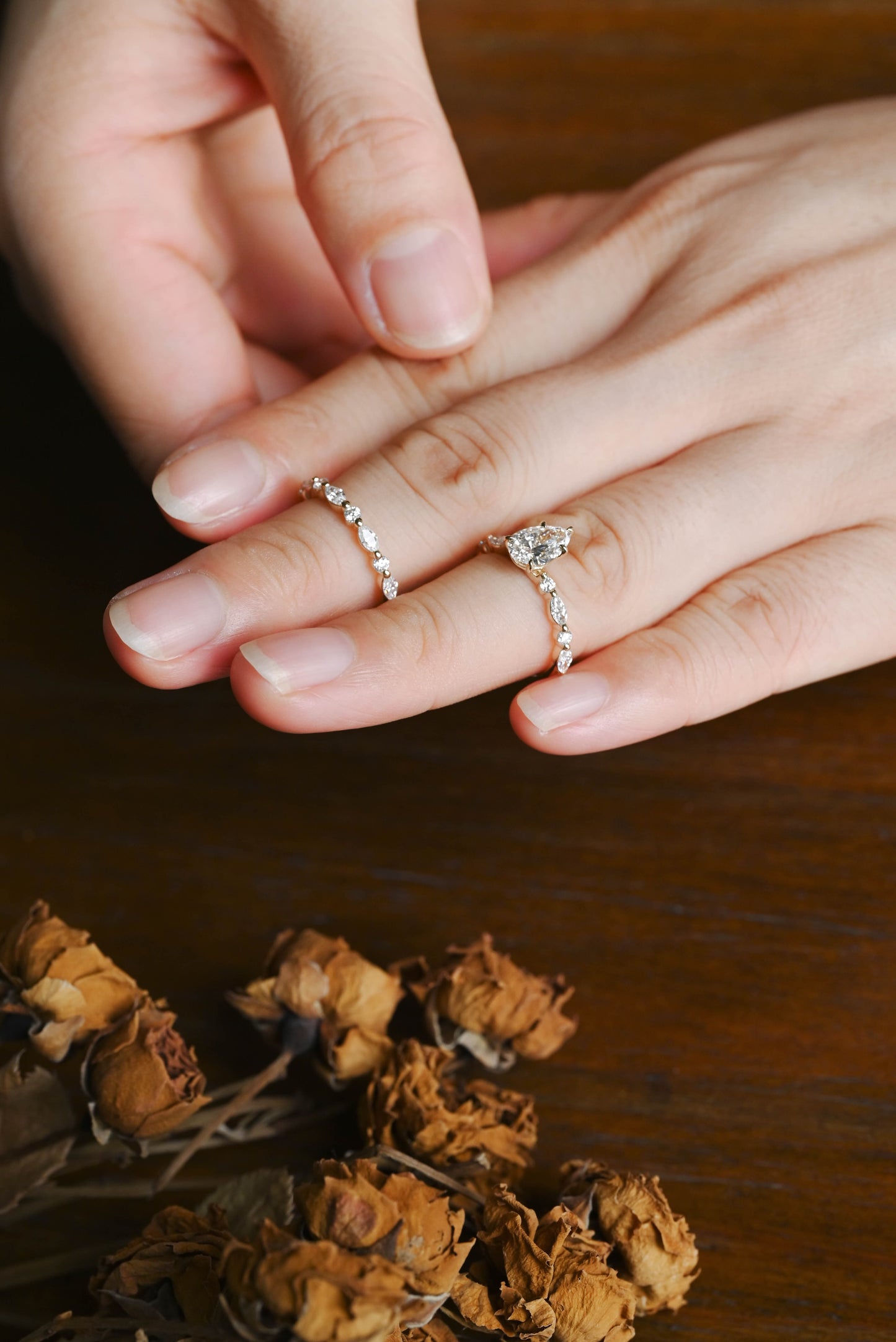 CausYou pear cut bridal set Solid Gold Pear Cut Moissanite Engagement Ring and Wedding Ring Set