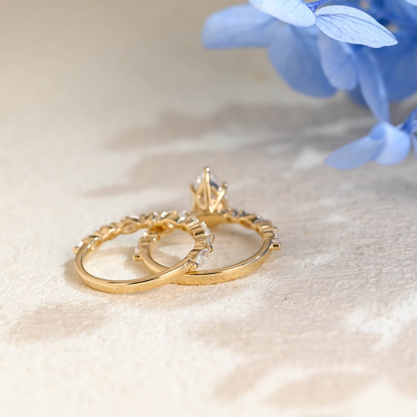 CausYou pear cut bridal set Solid Gold Pear Cut Moissanite Engagement Ring and Wedding Ring Set