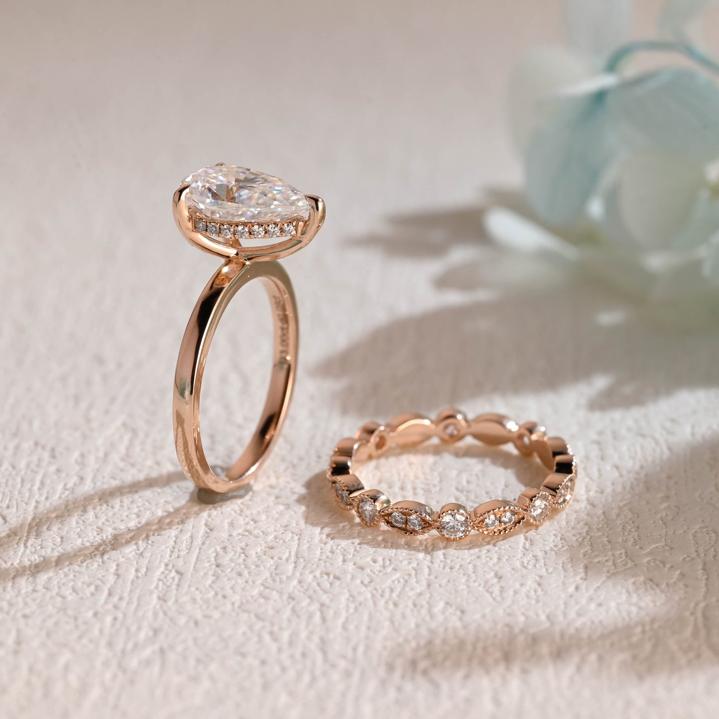 CausYou pear cut bridal set Solid Gold Pear Cut Moissanite Engagement Ring and Wedding Ring Set, Bridal Ring Set, Gift for Woman Wife