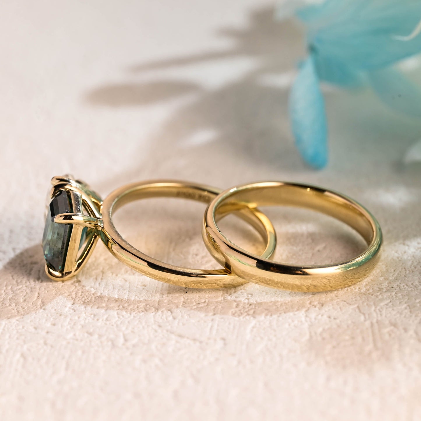 CausYou pear cut bridal set Solid Gold Toi Et Moi Ring, Emerald Cut Green Moissanite & Pear Cut Moissanite Engagement Ring and Wedding Ring Set, Bridal Ring Set