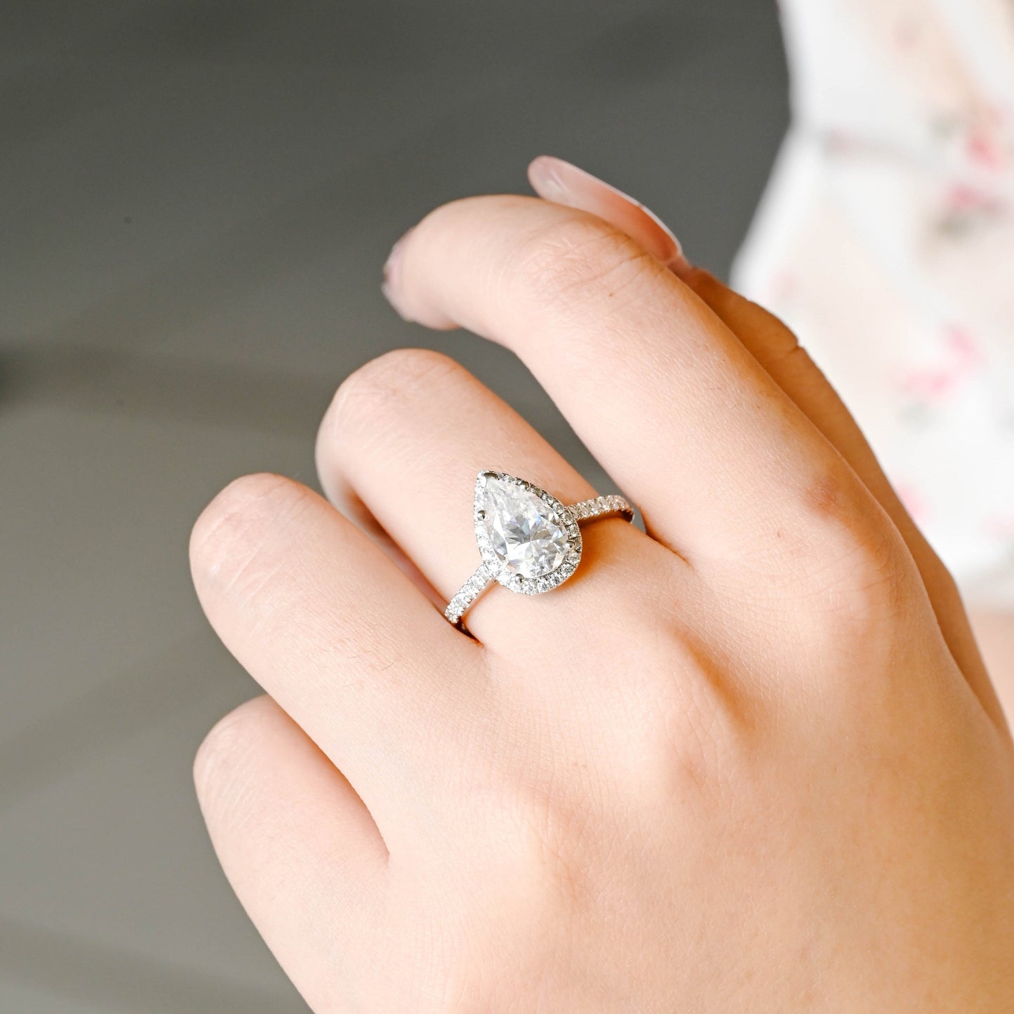 CausYou pear cut diamond engagement ring CausYou Solid Gold D/VS1 Half Pave Pear Cut Lab Grown Diamond Engagement Ring, Halo Wedding Bridal Ring for Women