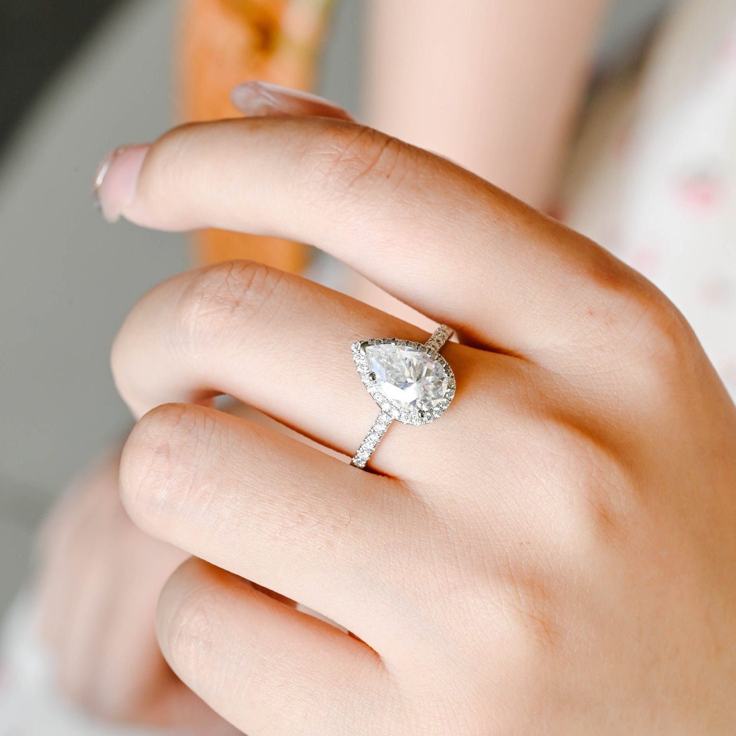 CausYou pear cut diamond engagement ring CausYou Solid Gold D/VS1 Half Pave Pear Cut Lab Grown Diamond Engagement Ring, Halo Wedding Bridal Ring for Women