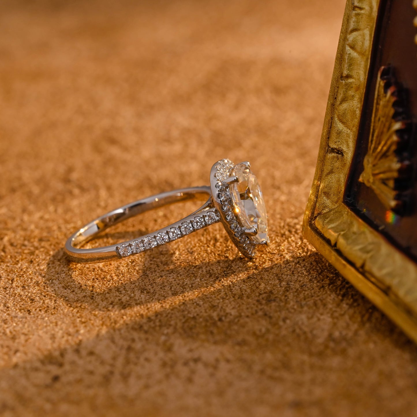 CausYou pear cut diamond engagement ring CausYou Solid Gold D/VS1 Half Pave Pear Cut Lab Grown Diamond Engagement Ring, Halo Wedding Bridal Ring for Women