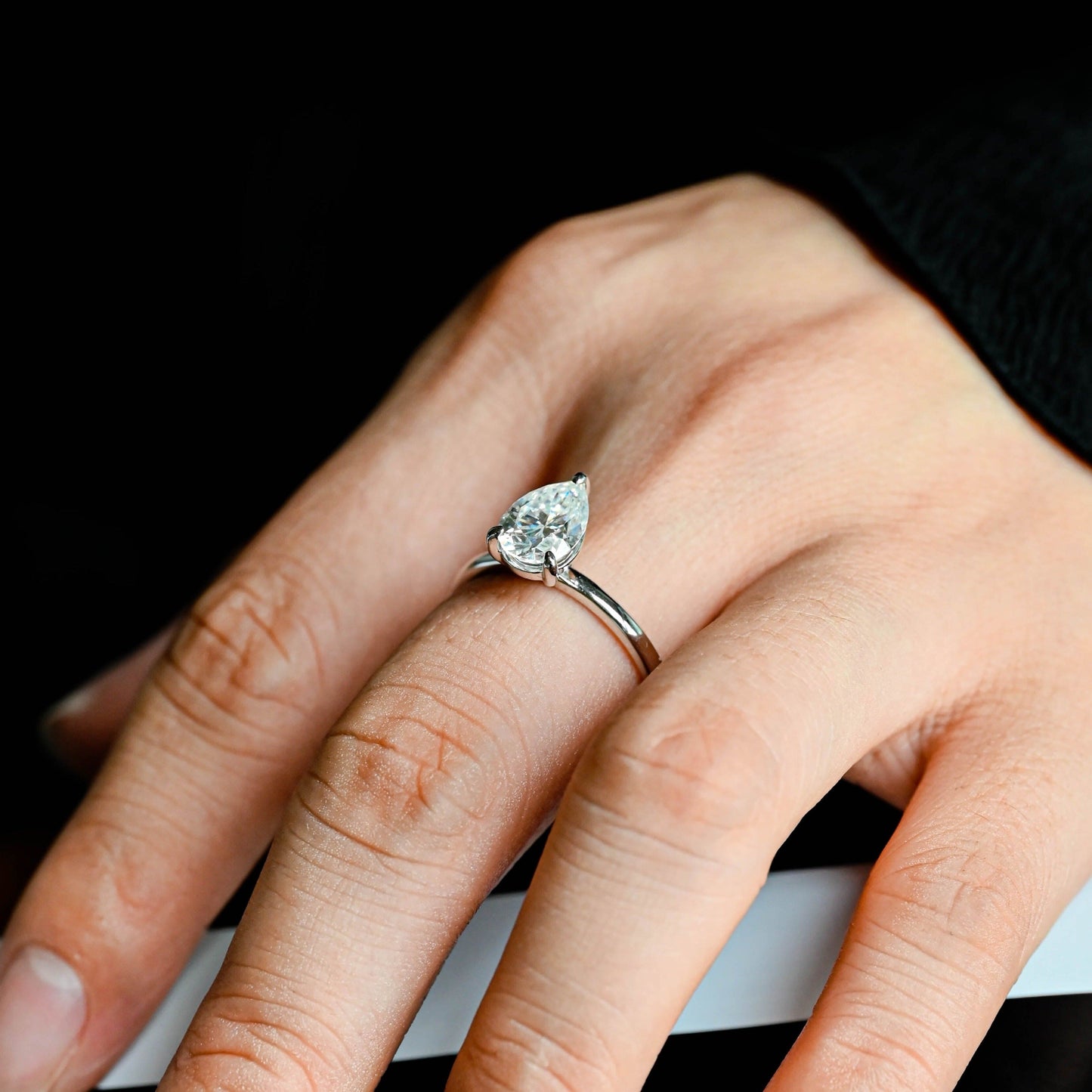 CausYou pear cut diamond engagement ring CausYou Solid Gold D/VS1 Pear Cut Lab Grown Diamond Engagement Ring, 3 Prongs Solitaire Wedding Ring