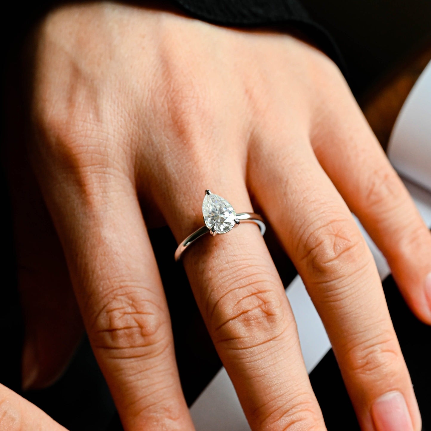 CausYou pear cut diamond engagement ring CausYou Solid Gold D/VS1 Pear Cut Lab Grown Diamond Engagement Ring, 3 Prongs Solitaire Wedding Ring