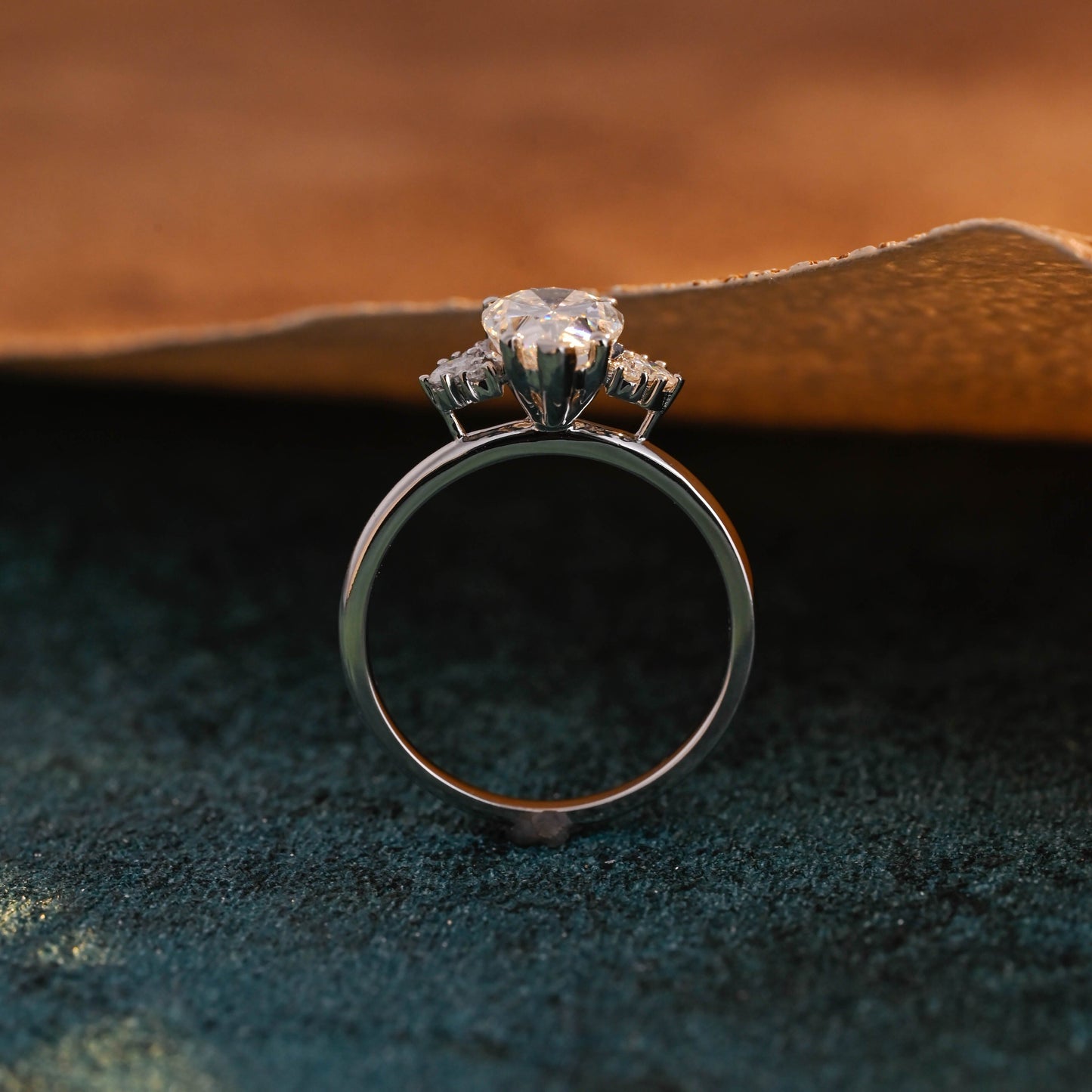 CausYou pear cut diamond engagement ring CausYou Solid Gold D/VS1 Pear Cut Lab Grown Diamond Engagement Ring, Cluster Muti-Stone Wedding Ring