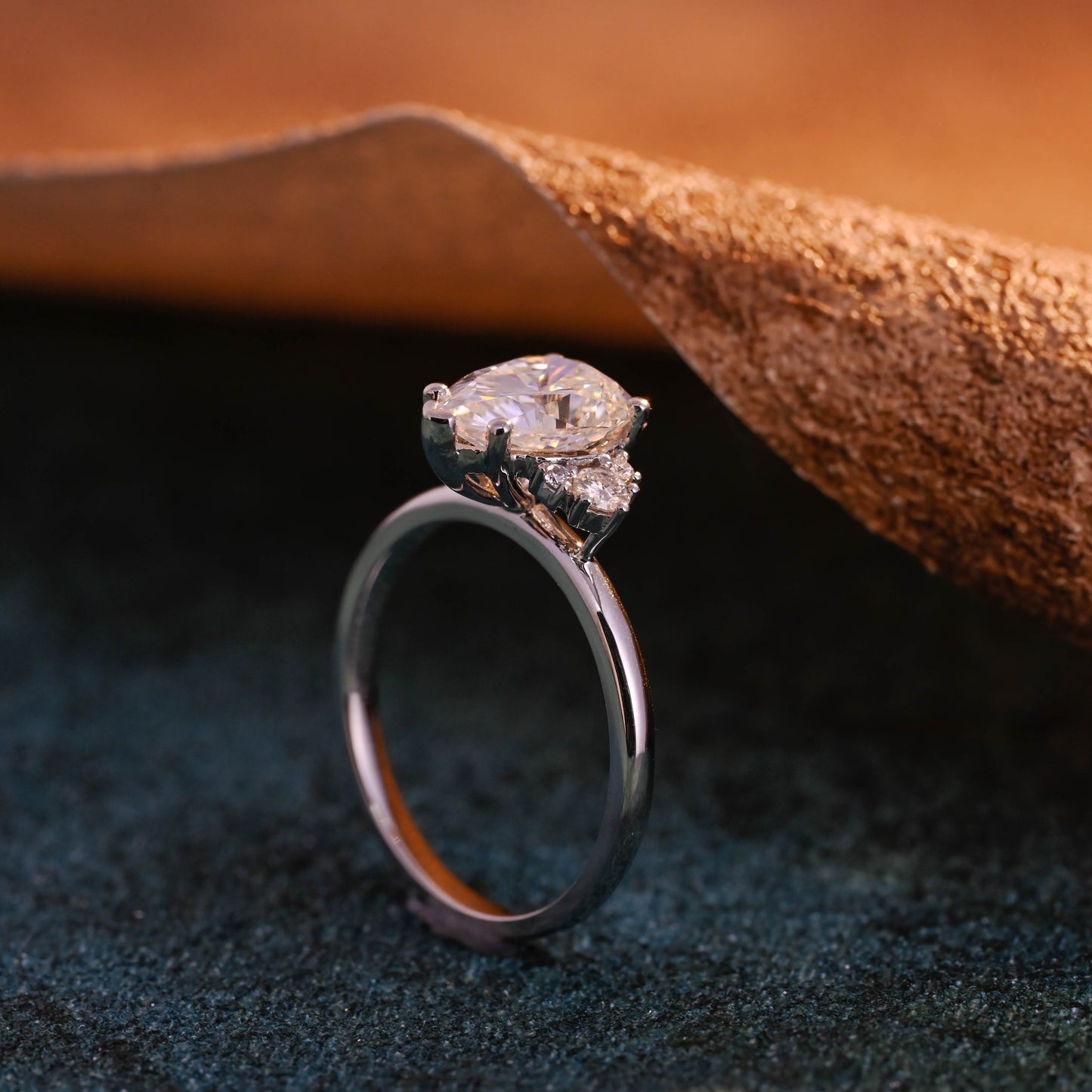 CausYou pear cut diamond engagement ring CausYou Solid Gold D/VS1 Pear Cut Lab Grown Diamond Engagement Ring, Cluster Muti-Stone Wedding Ring