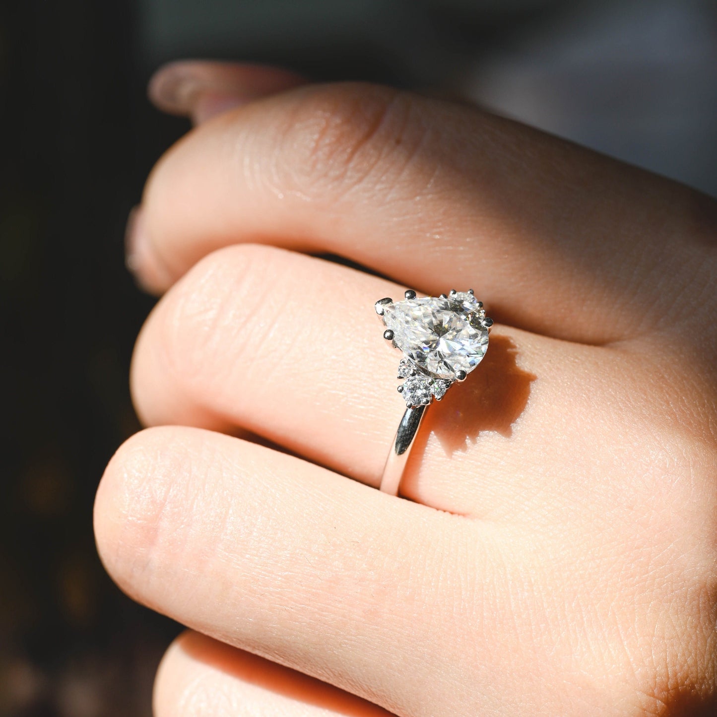 CausYou pear cut diamond engagement ring CausYou Solid Gold D/VS1 Pear Cut Lab Grown Diamond Engagement Ring, Cluster Muti-Stone Wedding Ring