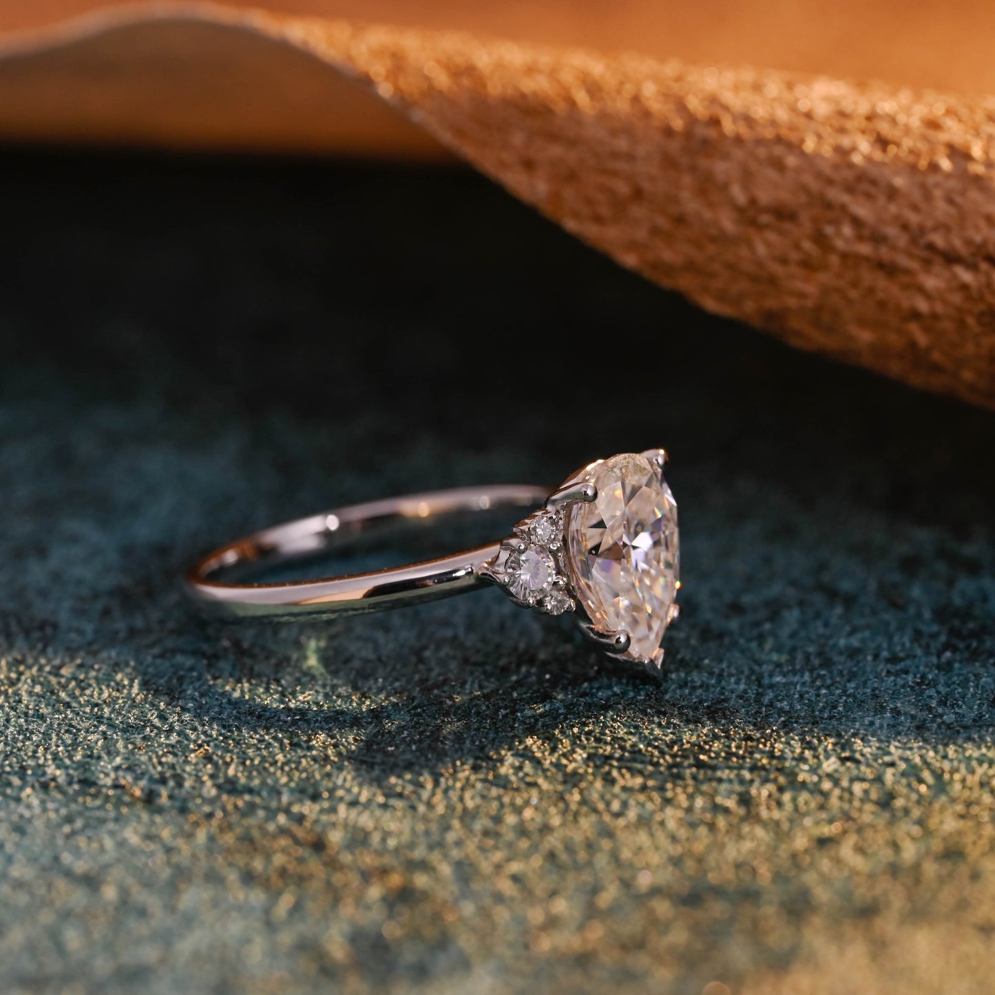 CausYou pear cut diamond engagement ring CausYou Solid Gold D/VS1 Pear Cut Lab Grown Diamond Engagement Ring, Cluster Muti-Stone Wedding Ring