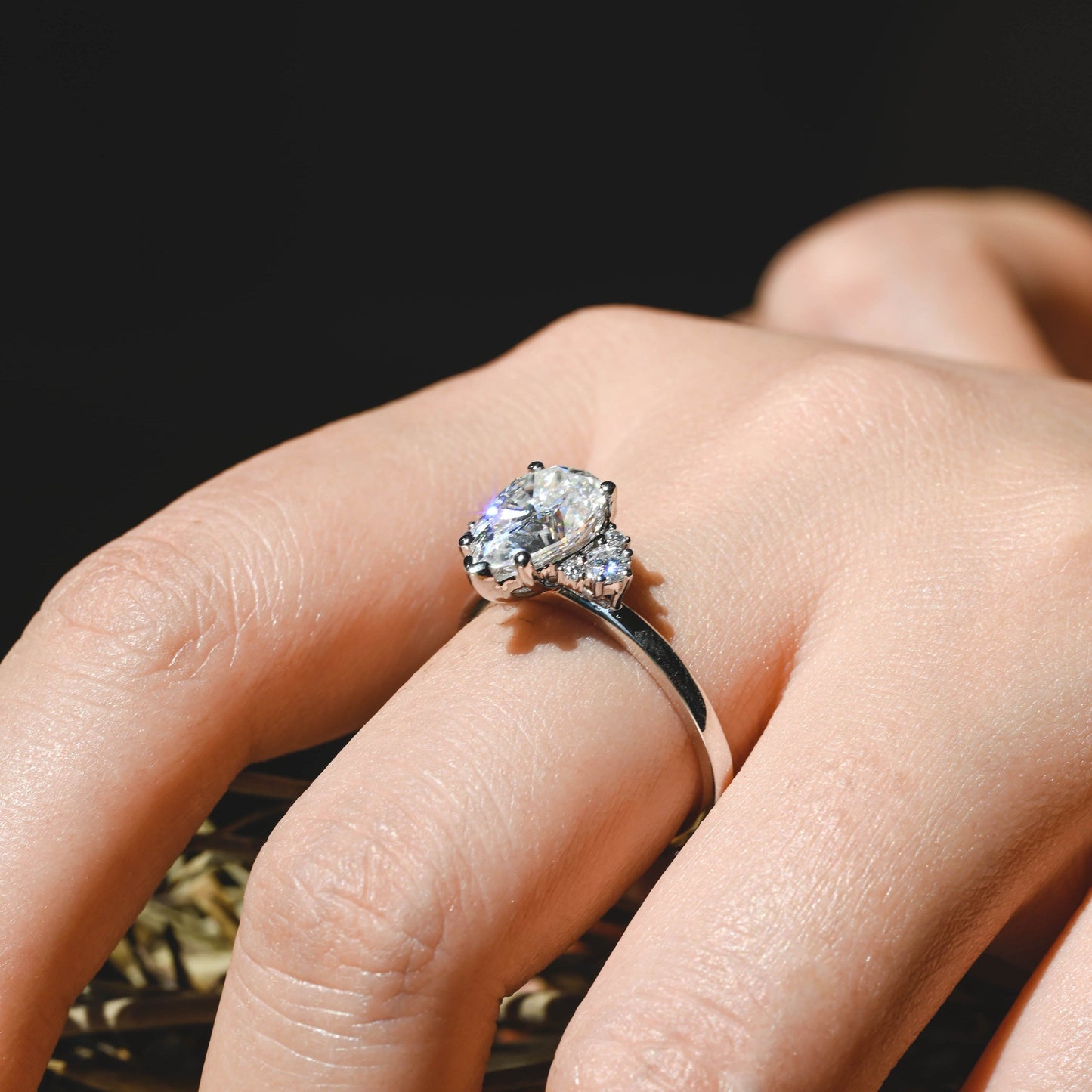 CausYou pear cut diamond engagement ring CausYou Solid Gold D/VS1 Pear Cut Lab Grown Diamond Engagement Ring, Cluster Muti-Stone Wedding Ring