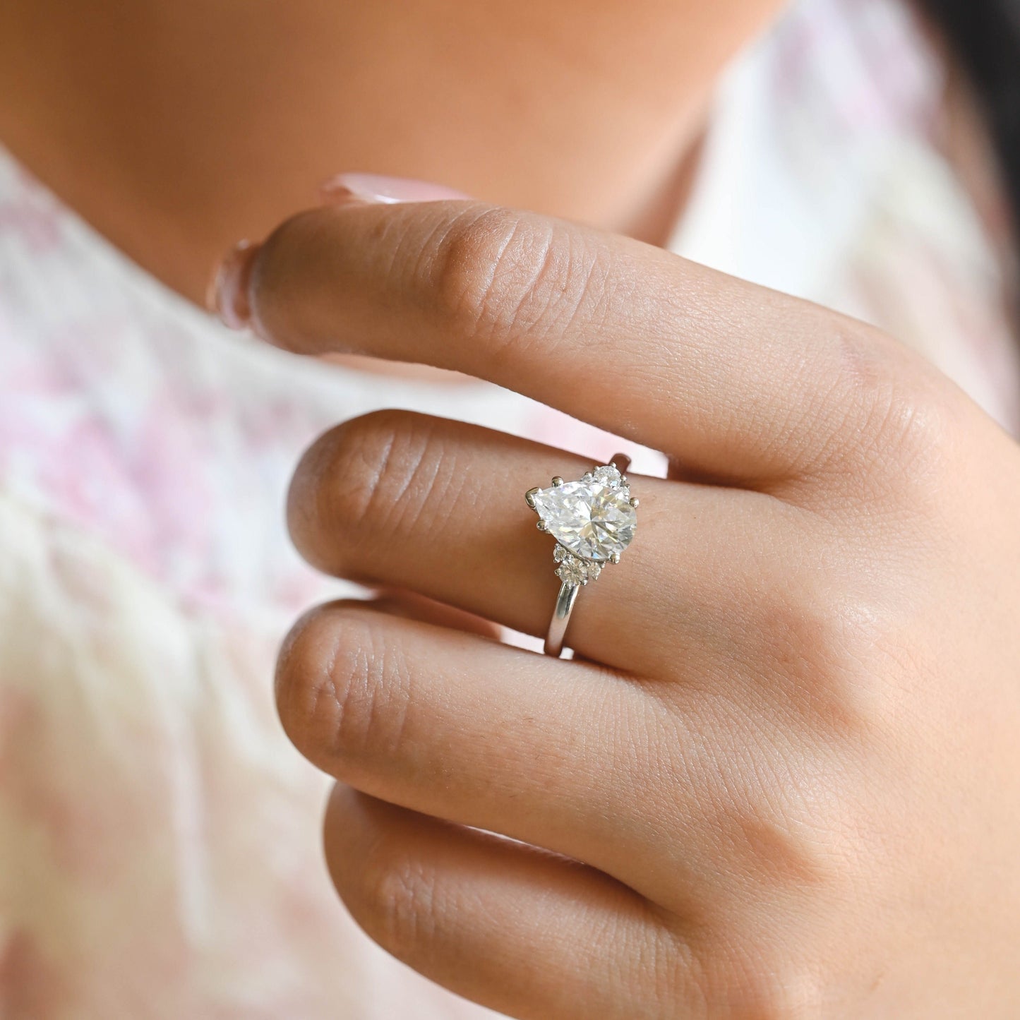 CausYou pear cut diamond engagement ring CausYou Solid Gold D/VS1 Pear Cut Lab Grown Diamond Engagement Ring, Cluster Muti-Stone Wedding Ring