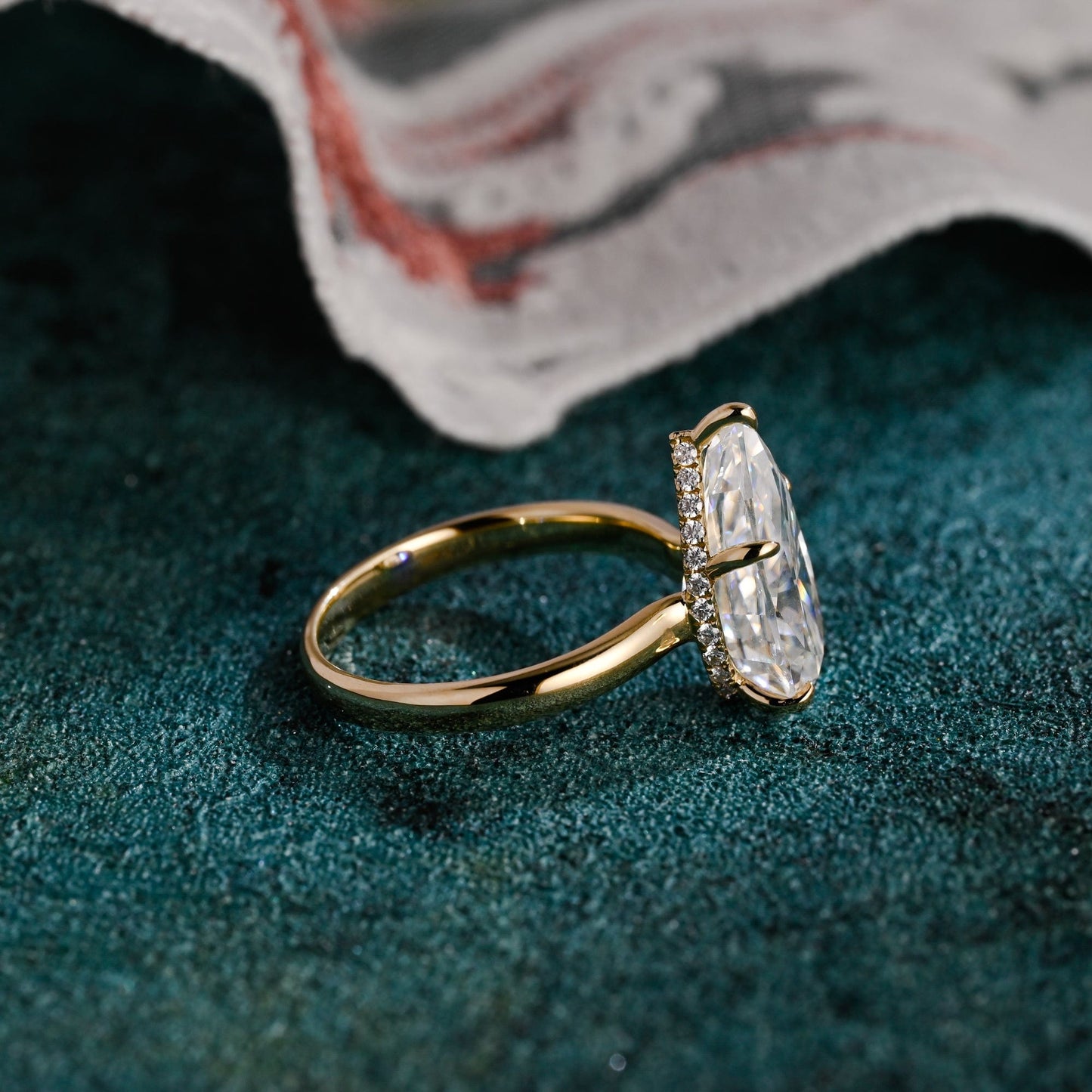 CausYou pear cut diamond engagement ring CausYou Solid Gold D/VS1 Pear Cut Lab Grown Diamond Engagement Ring, Hidden Halo High setting Wedding Ring