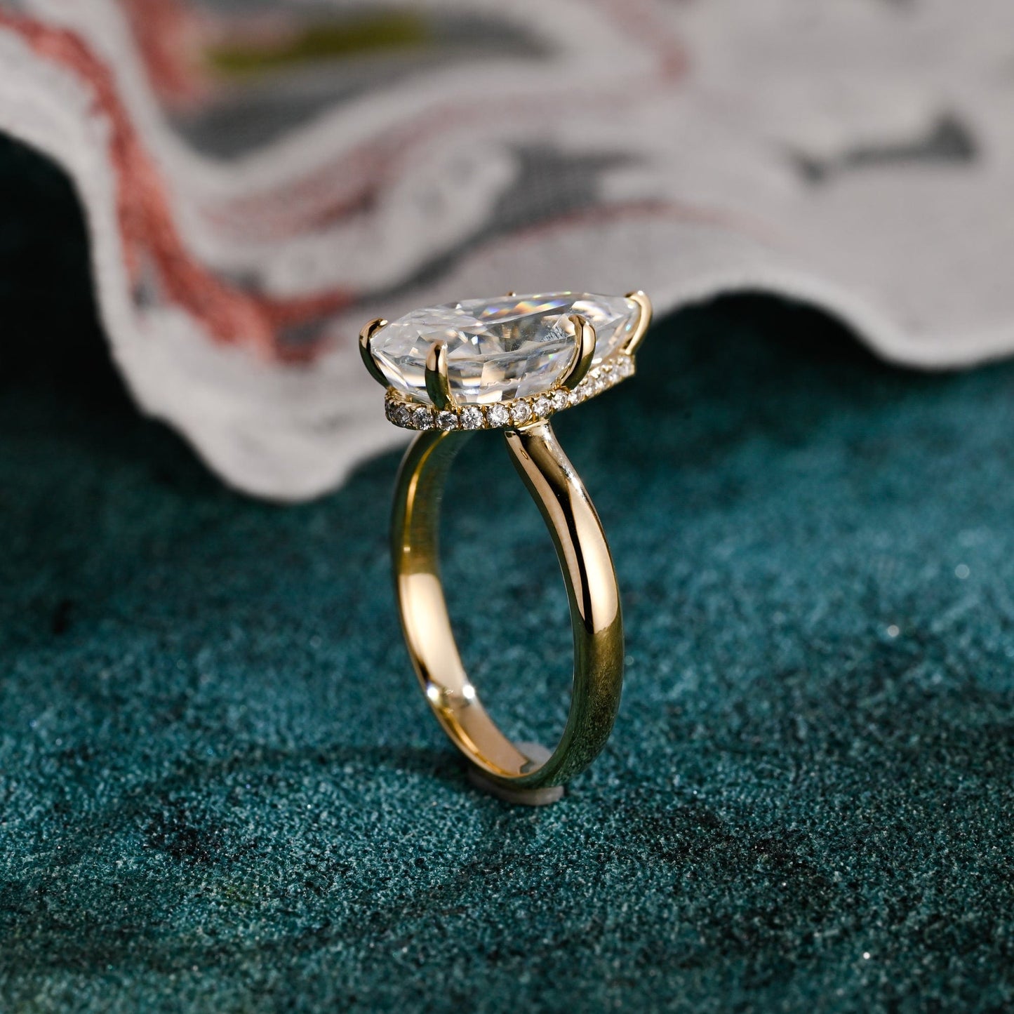CausYou pear cut diamond engagement ring CausYou Solid Gold D/VS1 Pear Cut Lab Grown Diamond Engagement Ring, Hidden Halo High setting Wedding Ring