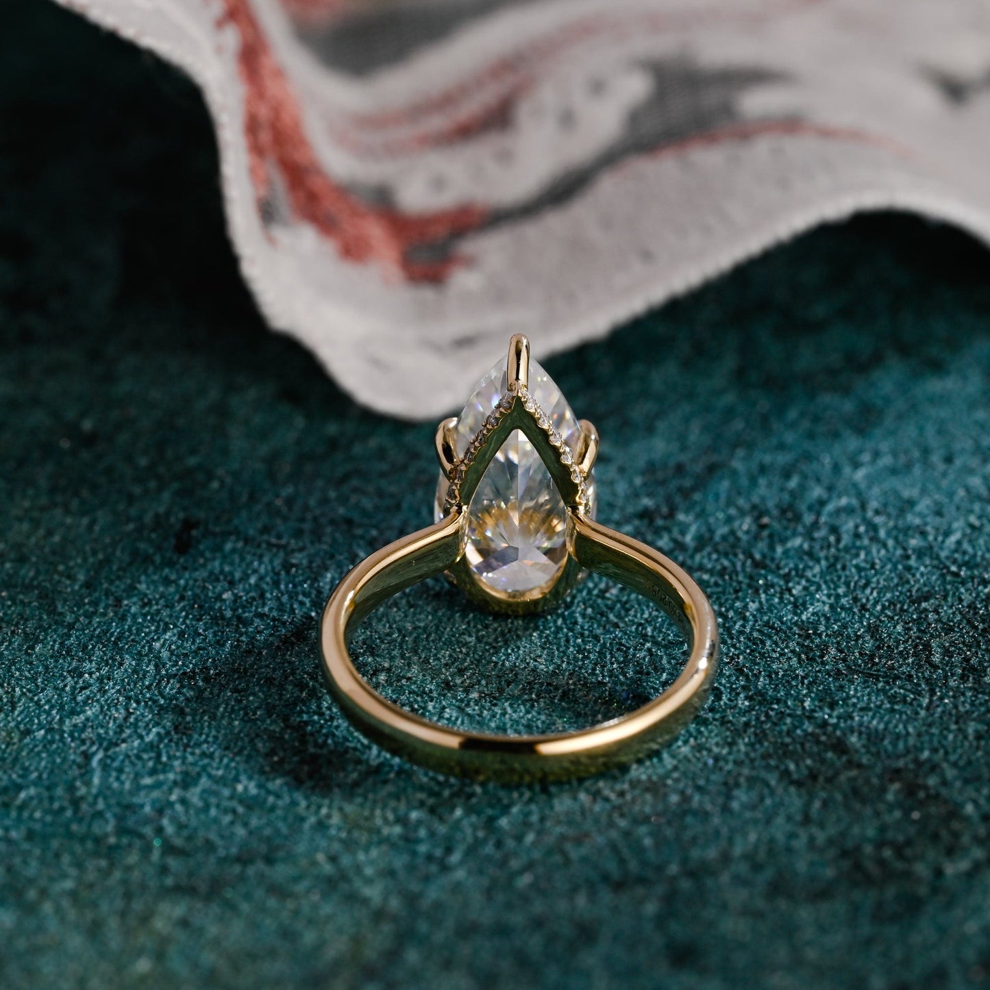 CausYou pear cut diamond engagement ring CausYou Solid Gold D/VS1 Pear Cut Lab Grown Diamond Engagement Ring, Hidden Halo High setting Wedding Ring