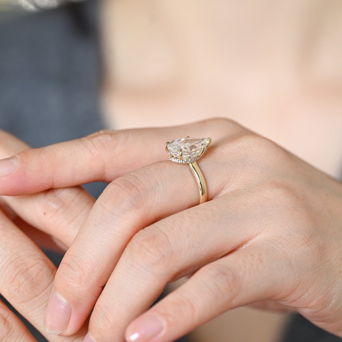CausYou pear cut diamond engagement ring CausYou Solid Gold D/VS1 Pear Cut Lab Grown Diamond Engagement Ring, Hidden Halo High setting Wedding Ring