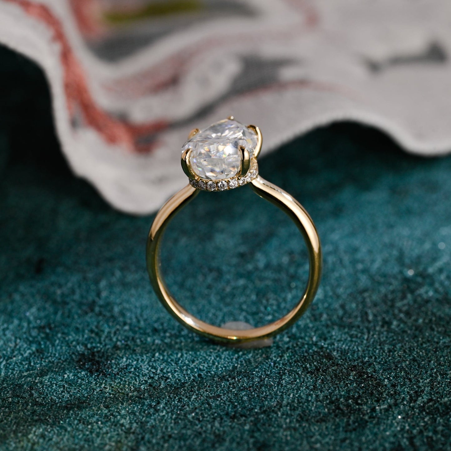 CausYou pear cut diamond engagement ring CausYou Solid Gold D/VS1 Pear Cut Lab Grown Diamond Engagement Ring, Hidden Halo High setting Wedding Ring