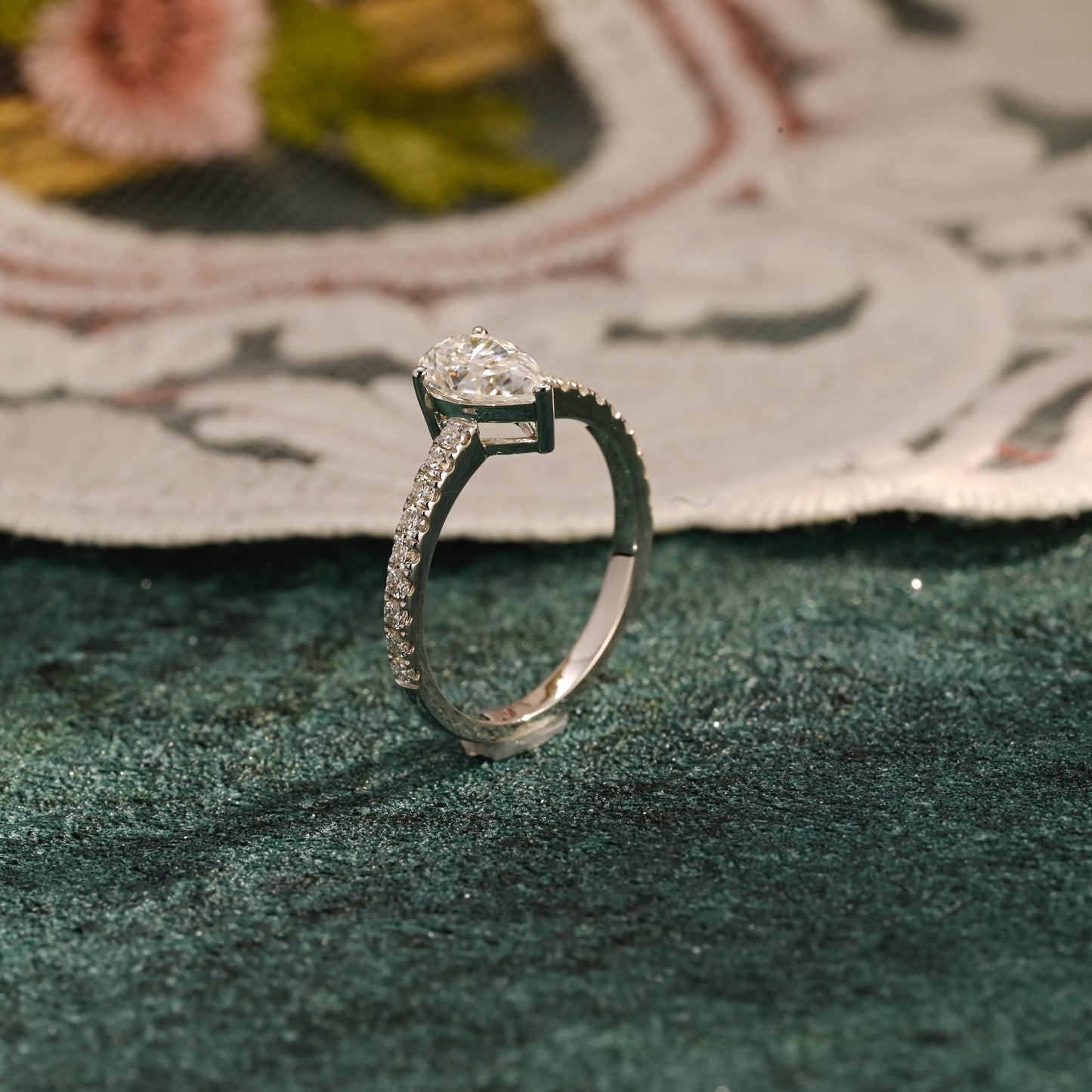 CausYou pear cut diamond engagement ring CausYou Solid Gold D/VS1 Pear Cut Lab Grown Diamond Engagement Ring, Low Setting Pave Wedding Ring