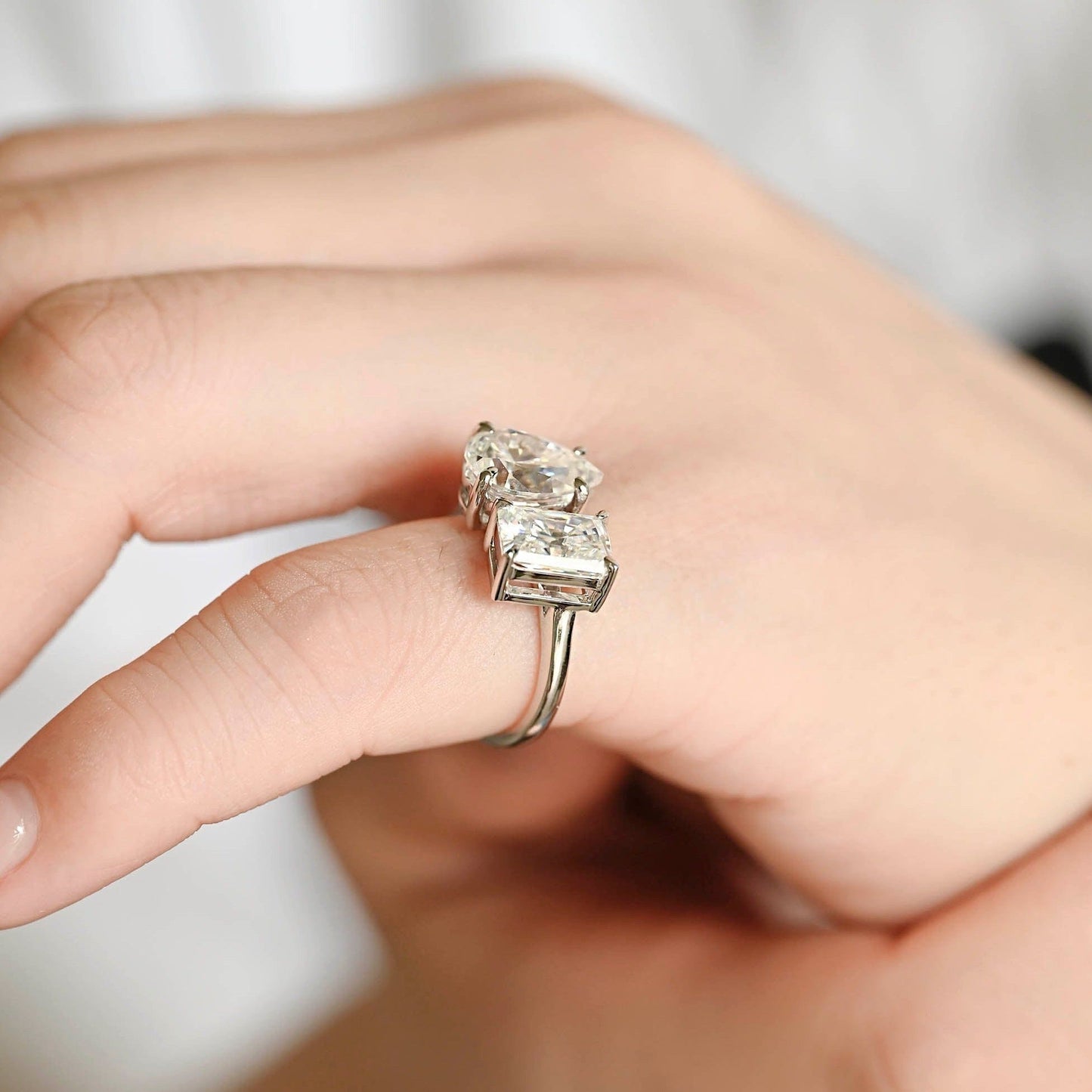 CausYou pear cut diamond engagement ring CausYou Solid Gold D/VS1 Toi et Moi Diamond Ring, Lab Grown Diamond Engagement Ring, Promise Ring Wedding Ring for Her