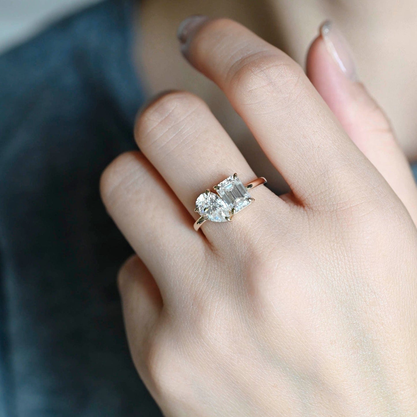 CausYou pear cut diamond engagement ring CausYou Solid Gold D/VS1 Toi et Moi Lab Grown Diamond Ring, Engagement Ring, Promise Wedding Ring for Her
