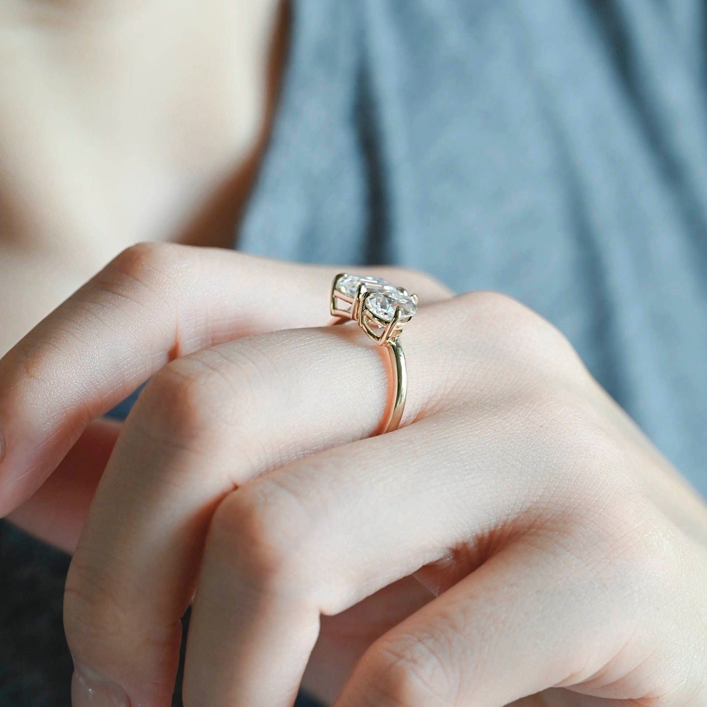 CausYou pear cut diamond engagement ring CausYou Solid Gold D/VS1 Toi et Moi Lab Grown Diamond Ring, Engagement Ring, Promise Wedding Ring for Her
